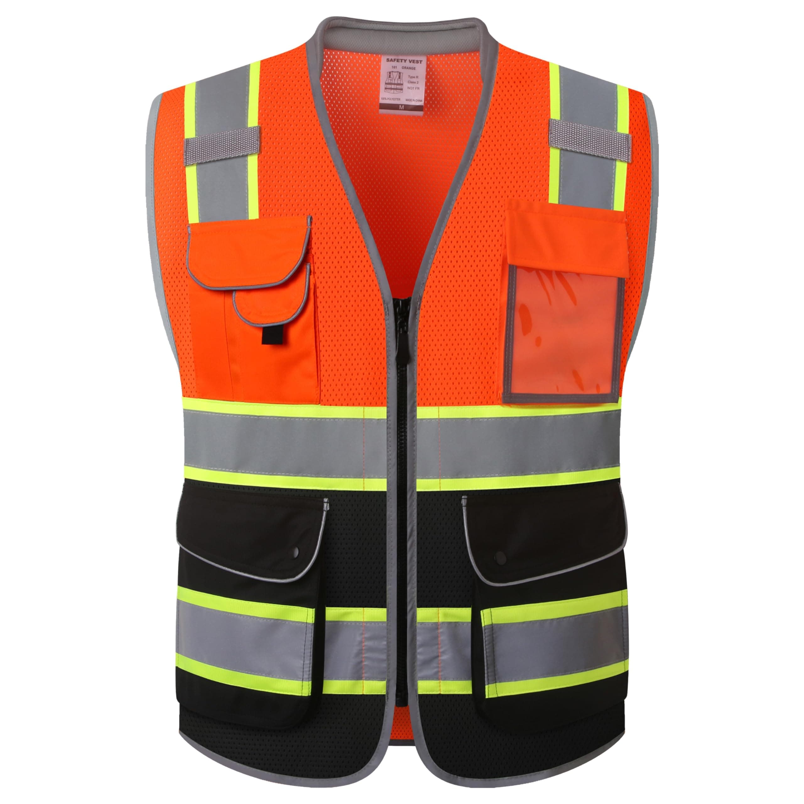 JKSafety 9 Pockets Class 2 High Visibility Zipper Front Safety Vest With Reflective Strips,Meets ANSI/ISEA Standards