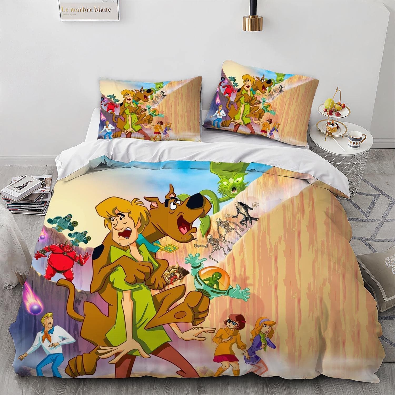 cooby Cartoon Doo Duvet Cover Set, 100% Microfiber Bedding Set, Skin-Friendly 3 Piece Comforter Cover Set for a Comfortable Sleep (18,King 104x90inch)