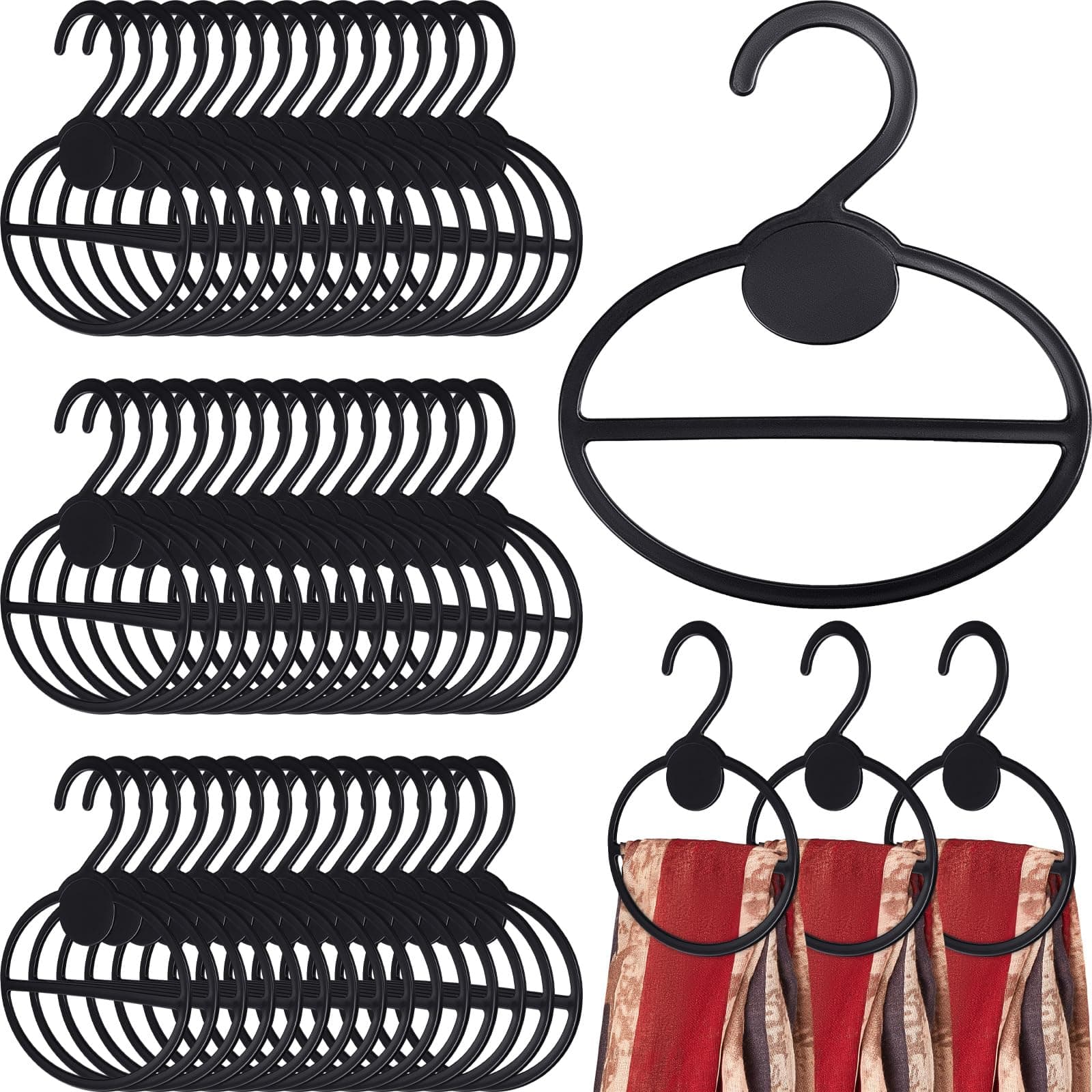 - 50 Pcs Scarf Hanger Plastic Holder Organizer Space Saving Scarf Organizer Clothes Hanger for Scarves Headscarves Clothing Sorting Storing (Black)
