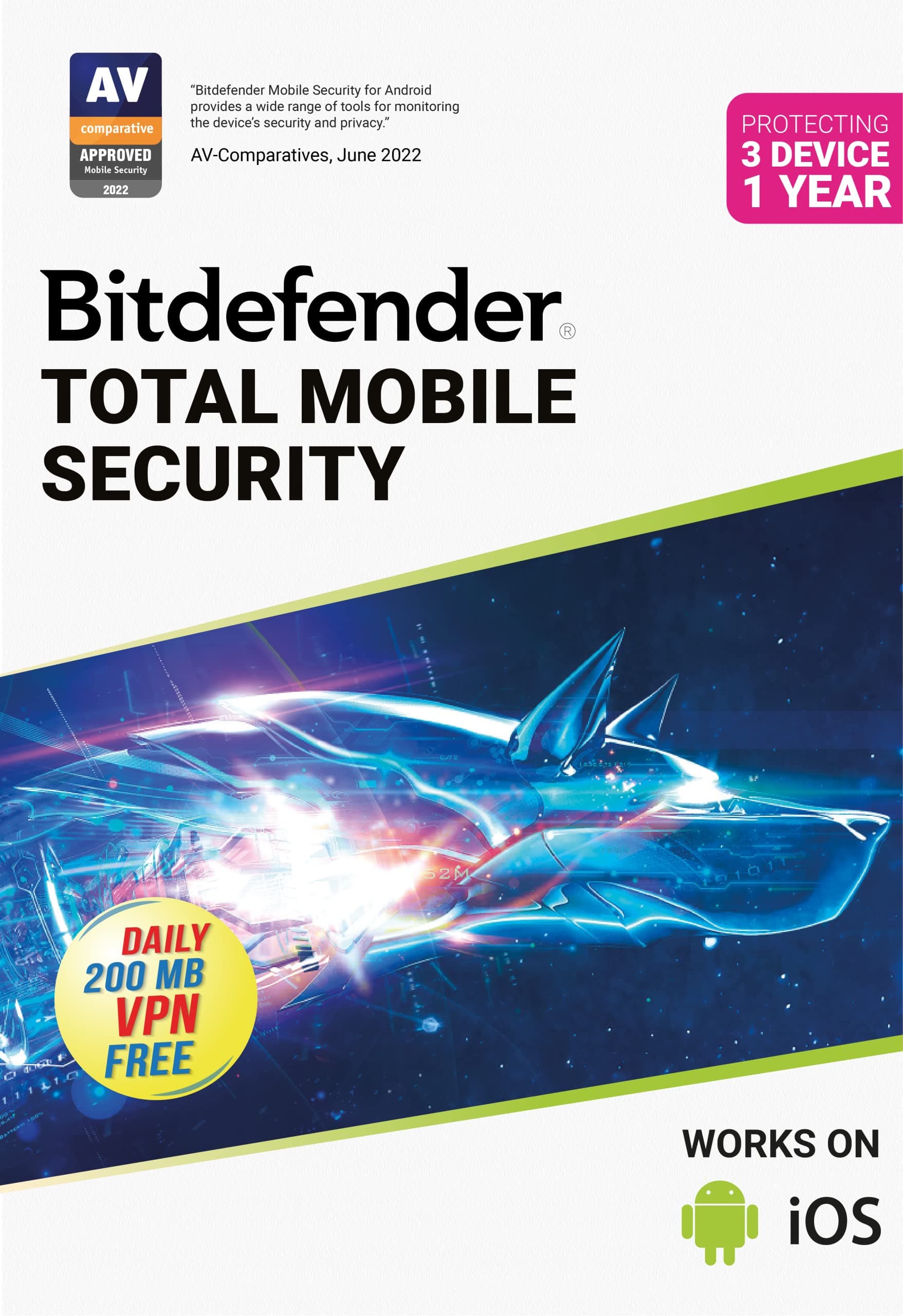 Bitdefender 3 Device, 1 Year - Total Mobile Security | Android & iOS | Latest Version |(Single Activation Code) - [Email Delivery in 2 hours - No CD]