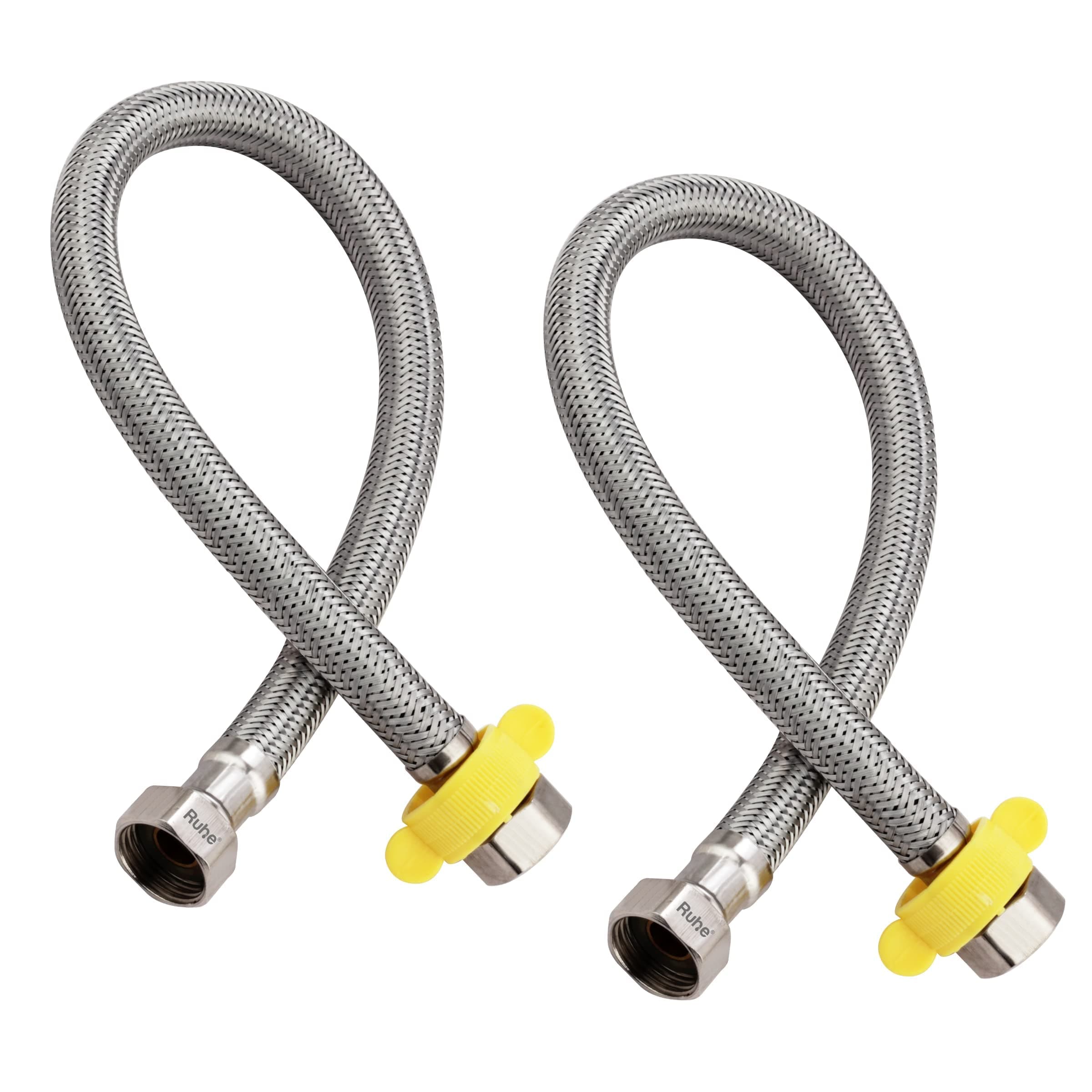 Ruhe® Connection Pipe | 304 Grade Stainless Steel Connection Pipe | Silver | Hose Pipe Suitable for Hot & Cold Mixer Faucets For Basins and Sinks, Geysers, and Flush Tanks | 24 Inches (Set Of 2)