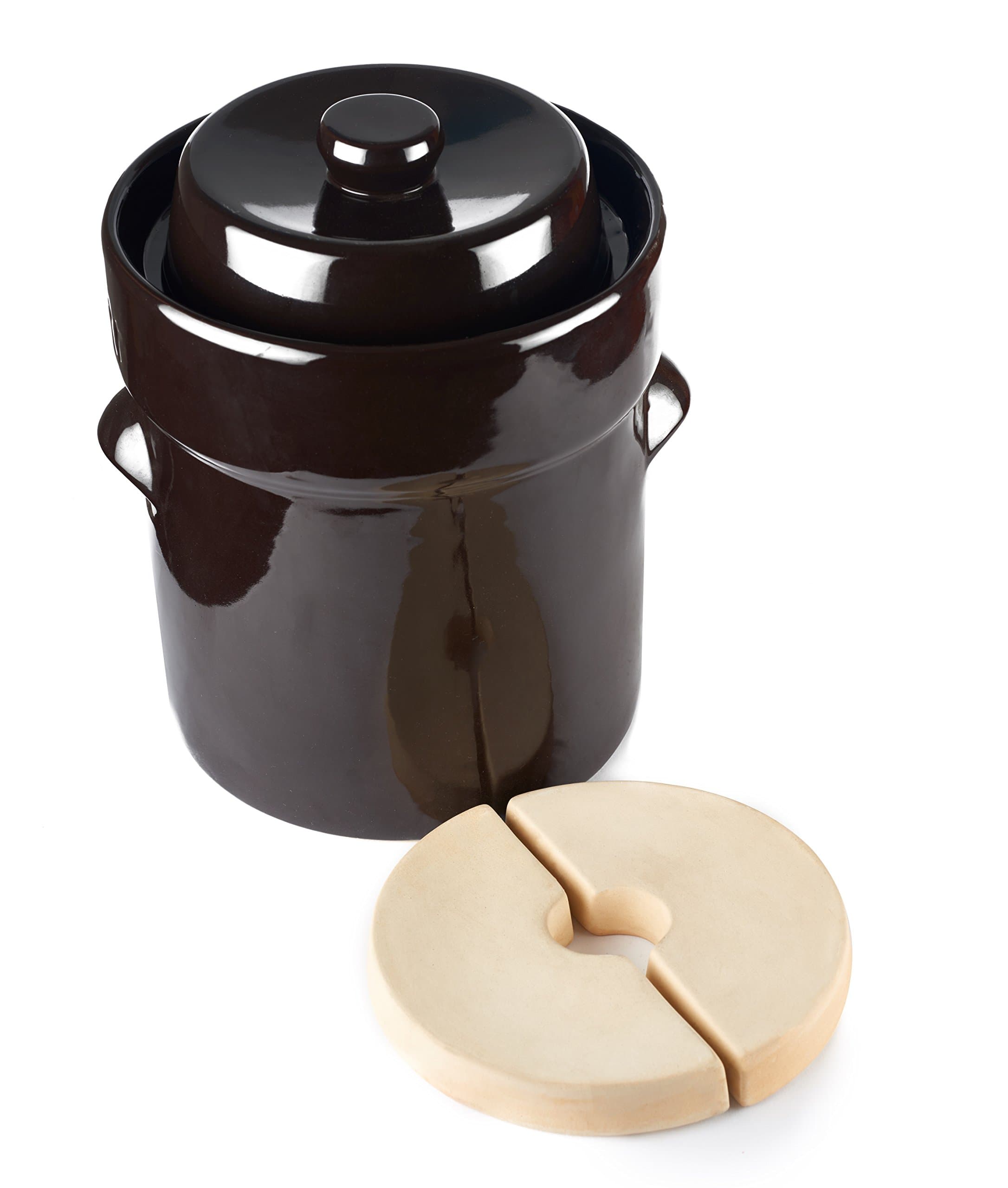 EVERPRIDE Fermentation Crock w/Weights (5 Liter) German Style Fermentation and Pickling | Healthy, Natural Fermenting of Sauerkraut, Kombucha, Kimchi | Traditional Pot