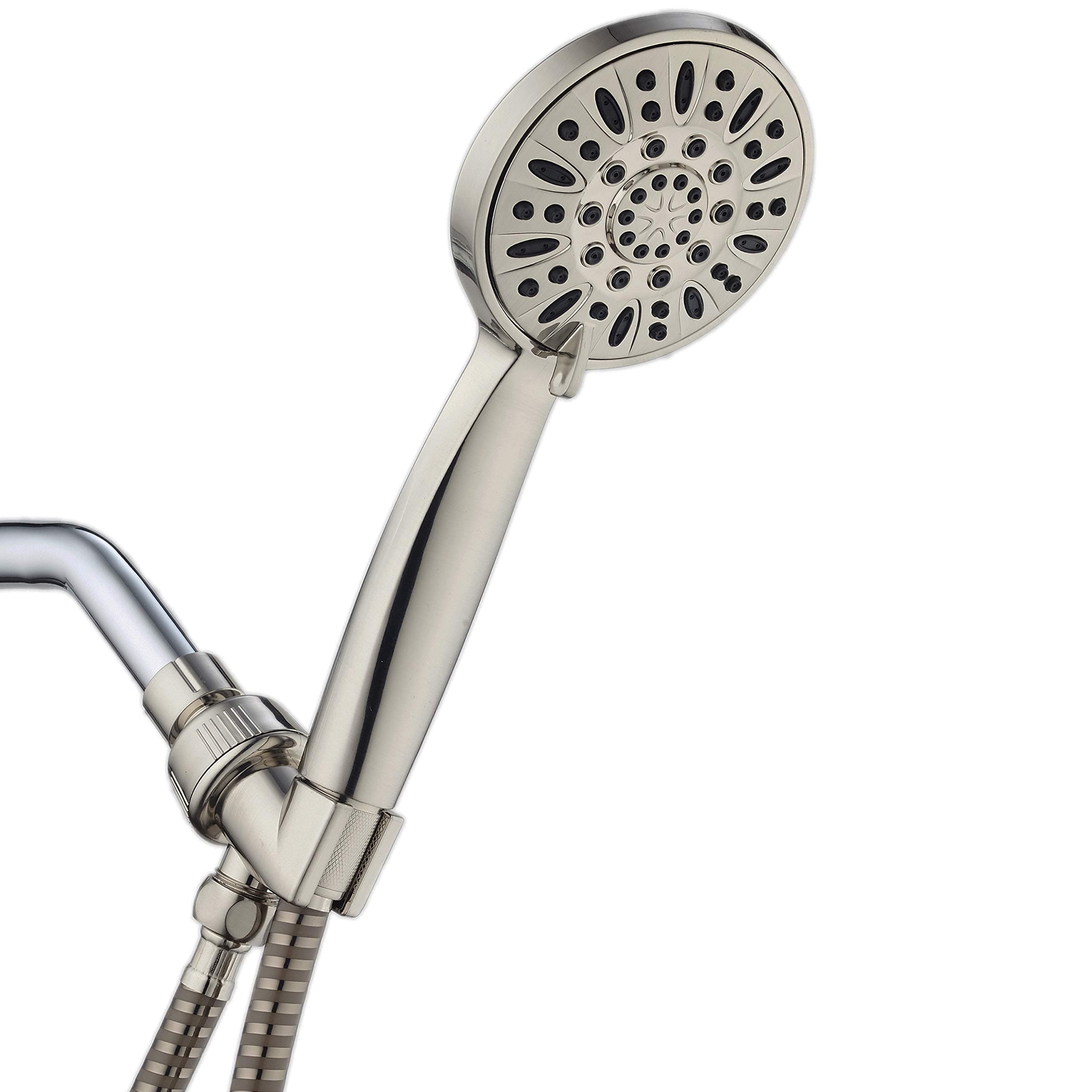 High Pressure 6-Setting Hand Held Shower Head with Extra-Long 6 Foot Hose & Bracket – Anti-Clog Nozzles - USA Standard Certified - Top U.S. Brand - ALL BRUSHED NICKEL