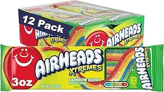 Xtremes Belts, Halloween Trick or Treat Sweetly Sour Candy, Rainbow Berry Flavor, Individually Wrapped Bulk Candy for Adults & Kids, Movie Theater, Party, Non-Melting, 3 oz (Pack of 12)