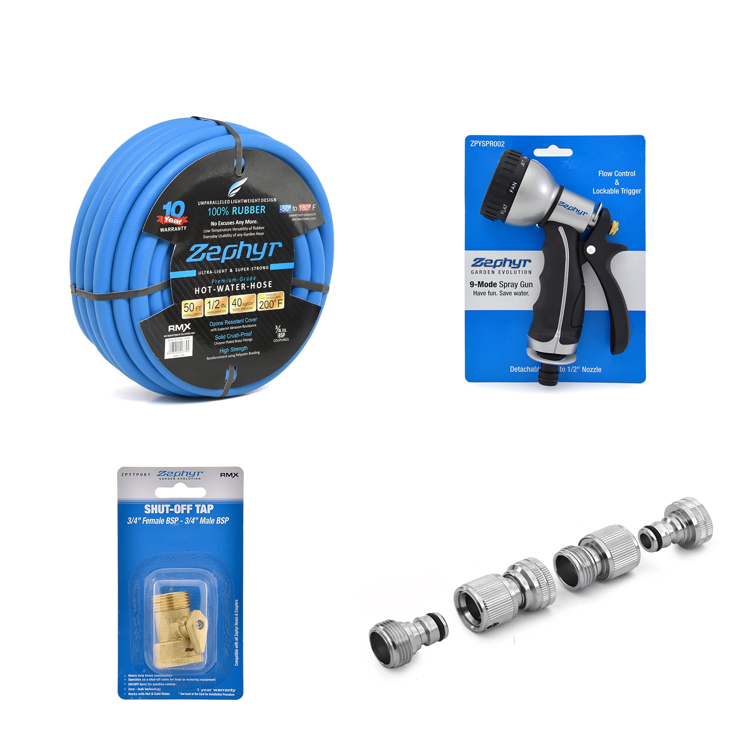 Zephyr Hose-Spray Set (50ft, Multicolour, 4-Pieces)