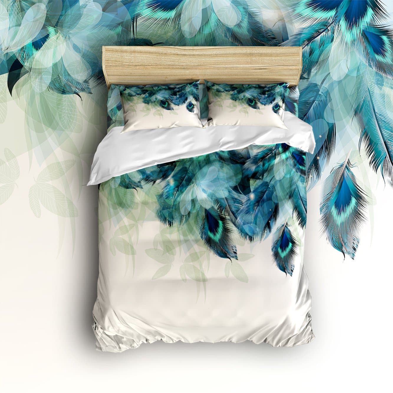 4 Piece Bedding Set Lightweight Microfiber Duvet Cover Sets, Artistic Hand Painted Peacock Feathers Design, Comfortable Breathable and Soft Comforter Cover Set for Children/Kids/Teens/Adults