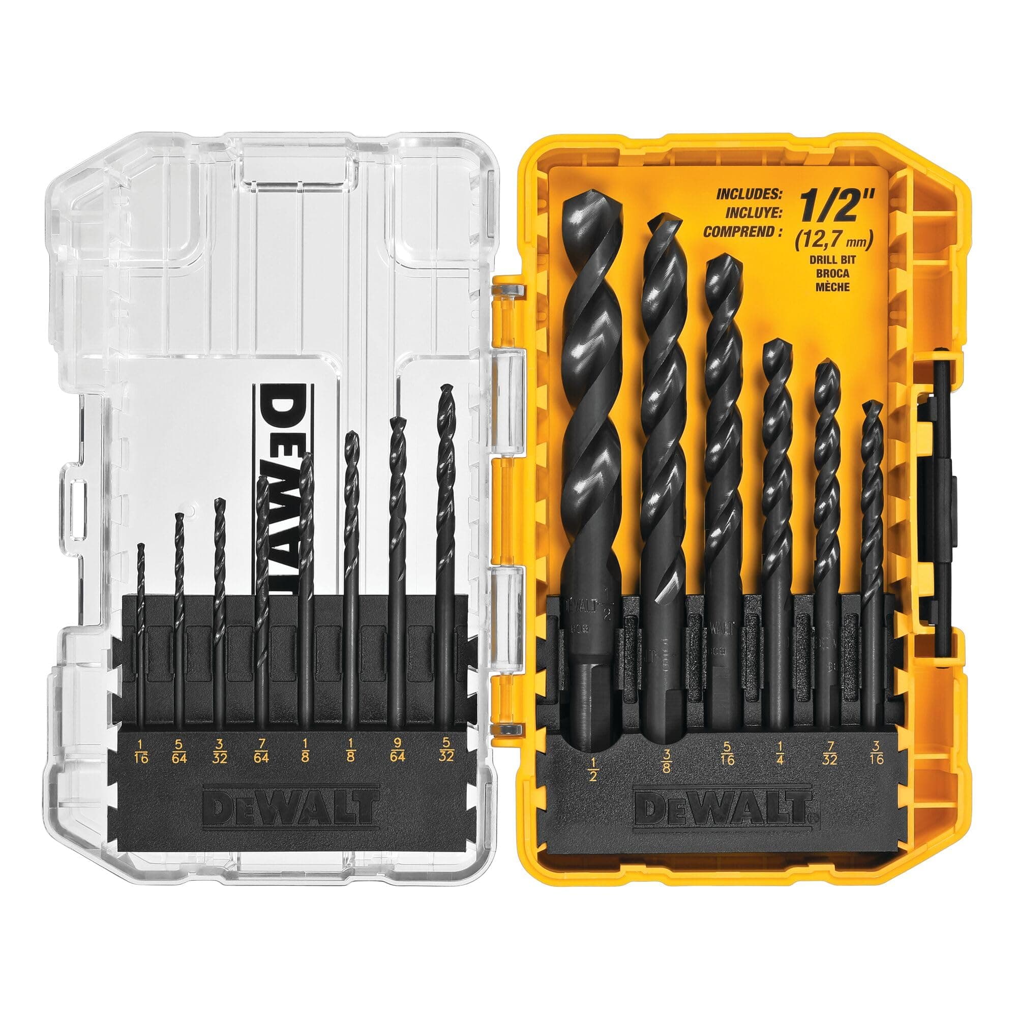Drill Bit Set, 3-Flats Shank,14-Piece, 135 Degree Split Point, for Plastic, Wood and Metal (DWA1184)