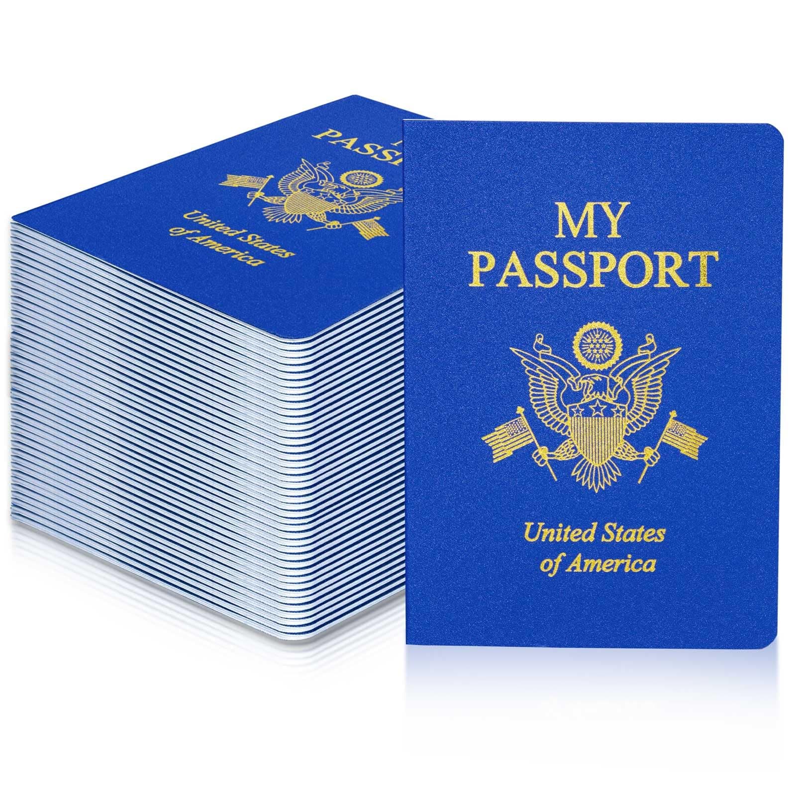 XIISVINT 60 Pack Blank Passport Notebook,Bulk Passport Notebook,Blue Fake Passport for Kids Pretend Play,Passport Sticker Book for World Travel School Supplies Party Favors Decor