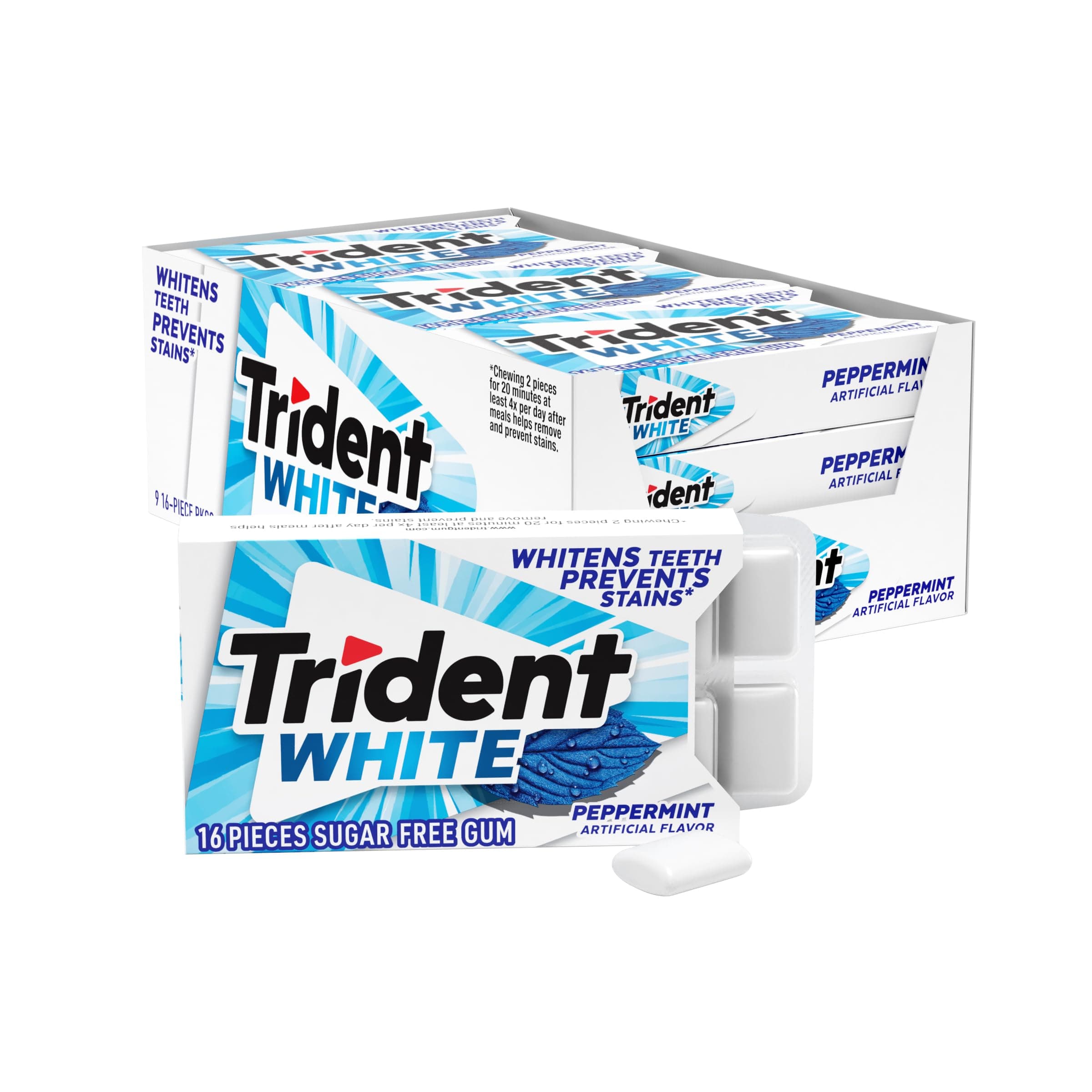 Trident White Sugar Free Gum (Peppermint, 16-Piece, 9-Pack)