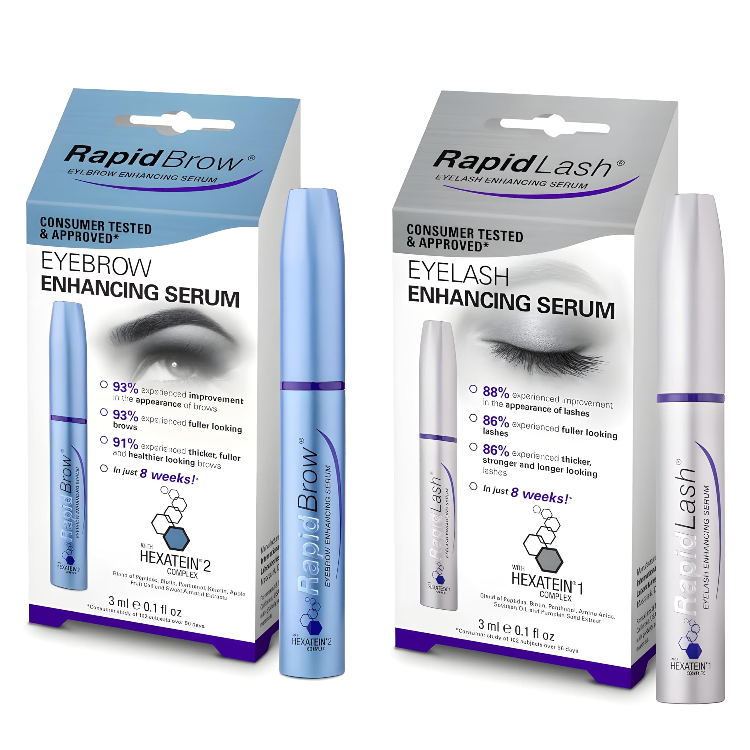 RapidLash Bundle - 1 x RapidBrow Eyebrow Enhancing Serum & 1 x RapidLash Eyelash Enhancing Serum, 3 ml (Pack of 2)