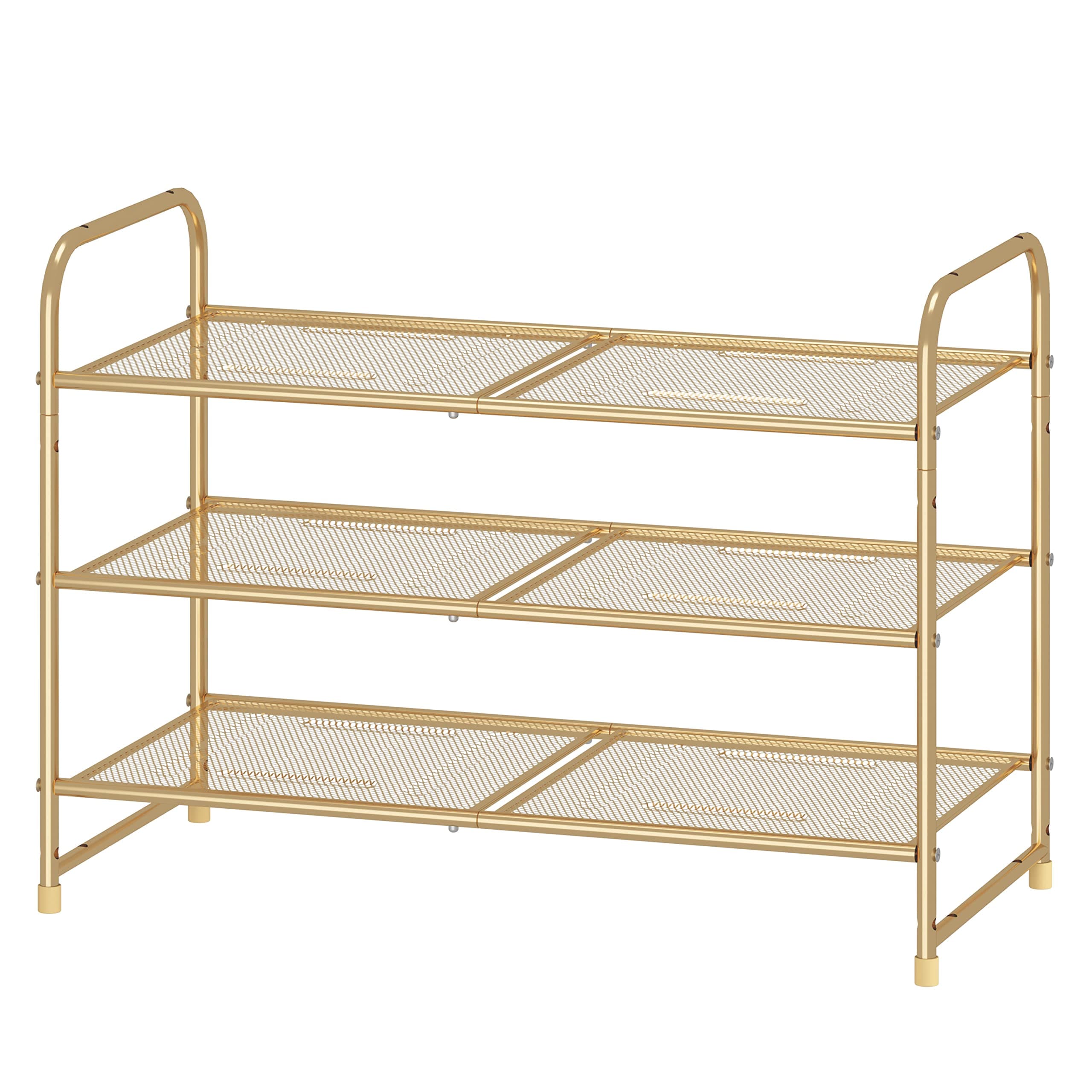 Simple Trending 3-Tier Stackable Shoe Rack, Expandable & Adjustable Shoe Shelf Storage Organizer, Metal Mesh, Gold