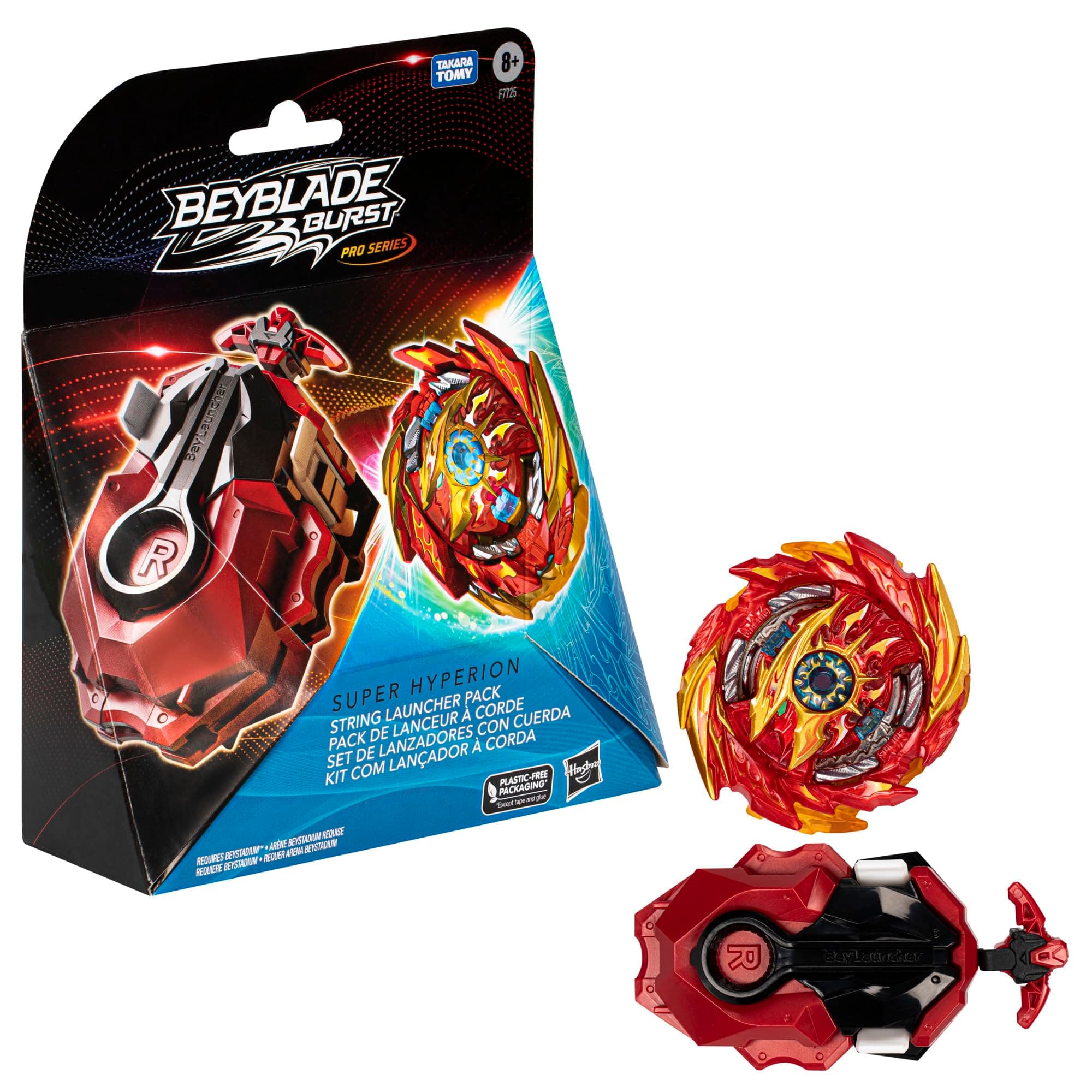 Burst Pro Series Super Hyperion String Launcher Pack, Right/Left Spin Beyblade Launcher with Spinning Top, Kid Toys for 8 Year Old Boys & Girls