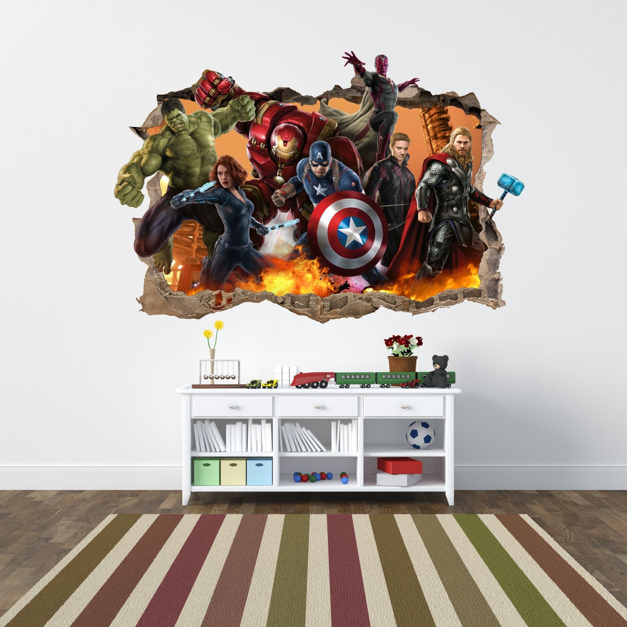Avengers Cracked Smashed Wall 3D Sticker Graphic Mural Decal Marvel (1200mm x 840mm)