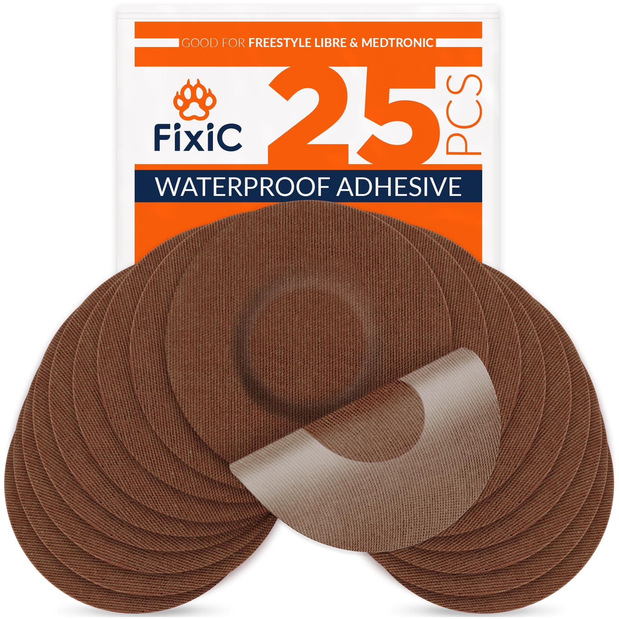 Freestyle Adhesive Patch 25 PCS – Good for Libre 1, 2, 3 & Plus – Enlite – Guardian – NO Glue in The Center of The Patch – Pre-Cut Back Paper – Long Fixation for Your Sensor! (Coffee)