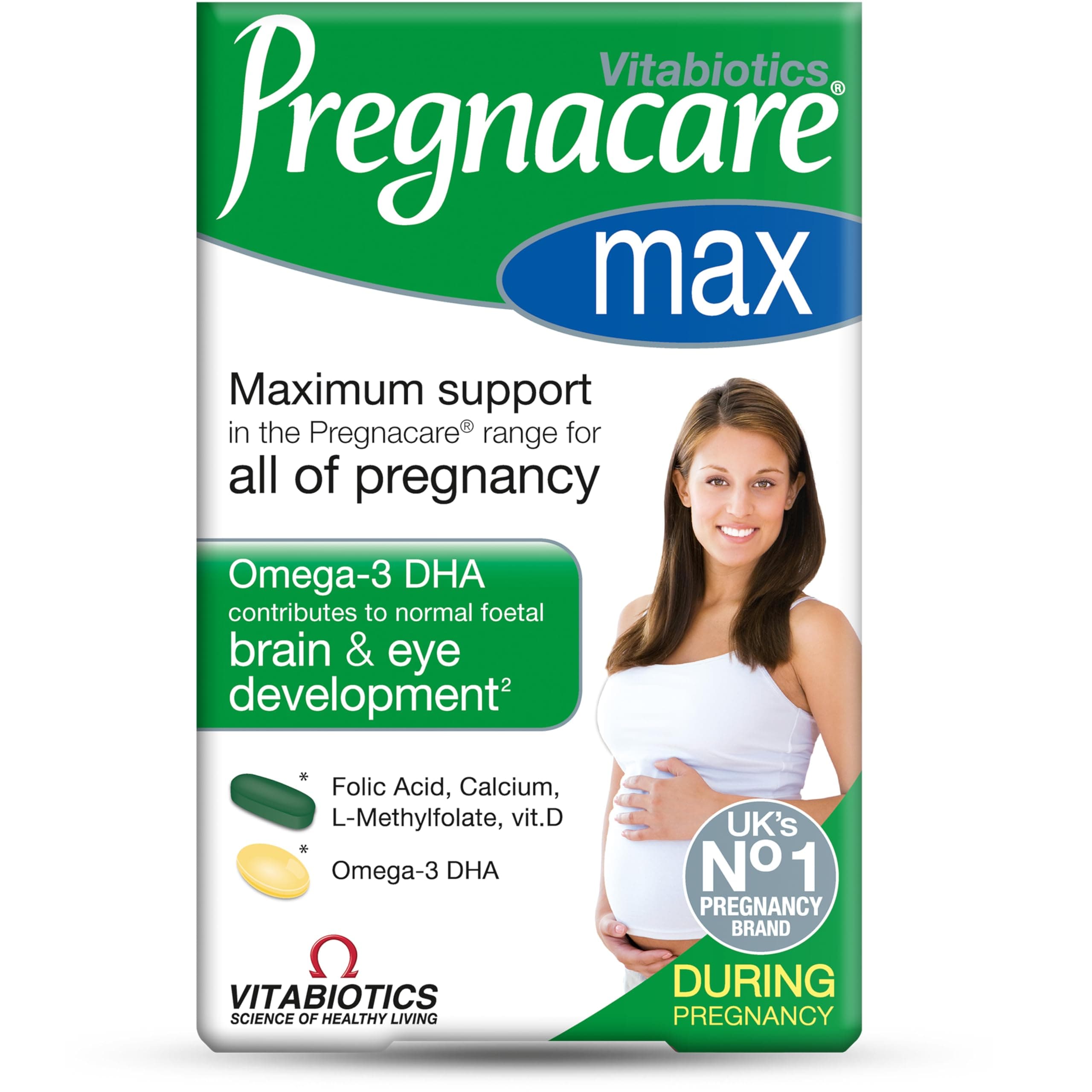 Pregnacare Max 56 Tablets & 28 Capsules | Maximum support all of Pregnancy | with Omega-3 DHA, Folic Acid, Calcium, L-Methylfolate, Vitamin D | Brain & Eye Development.