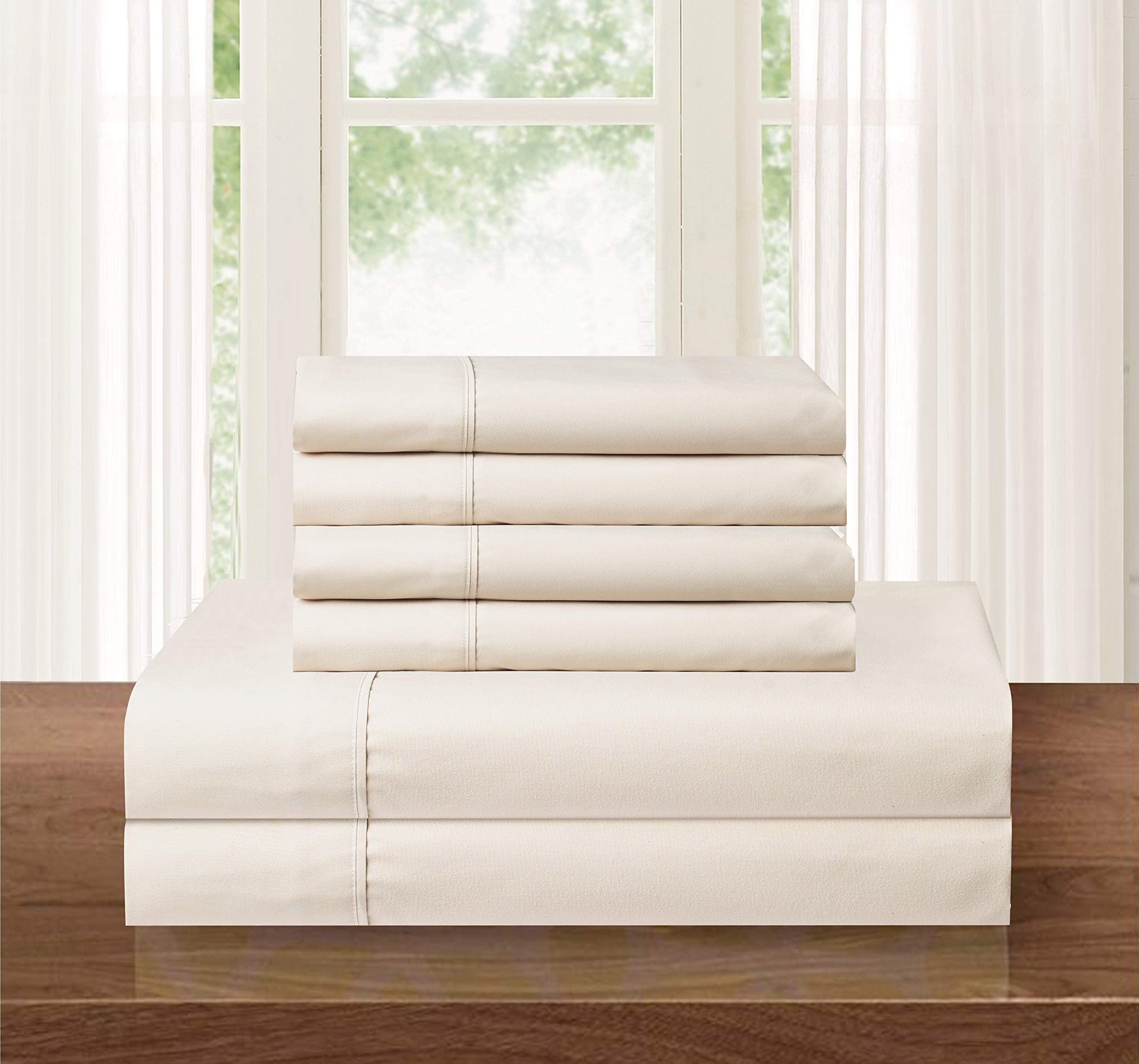 Elegant Comfort Luxury Soft 1500 Thread Count Egyptian 6-Piece Premium Hotel Quality Wrinkle and Fade Resistant Cozy Bedding Set, Easy All Around Elastic Fitted Sheet, Deep Pocket, King, Cream