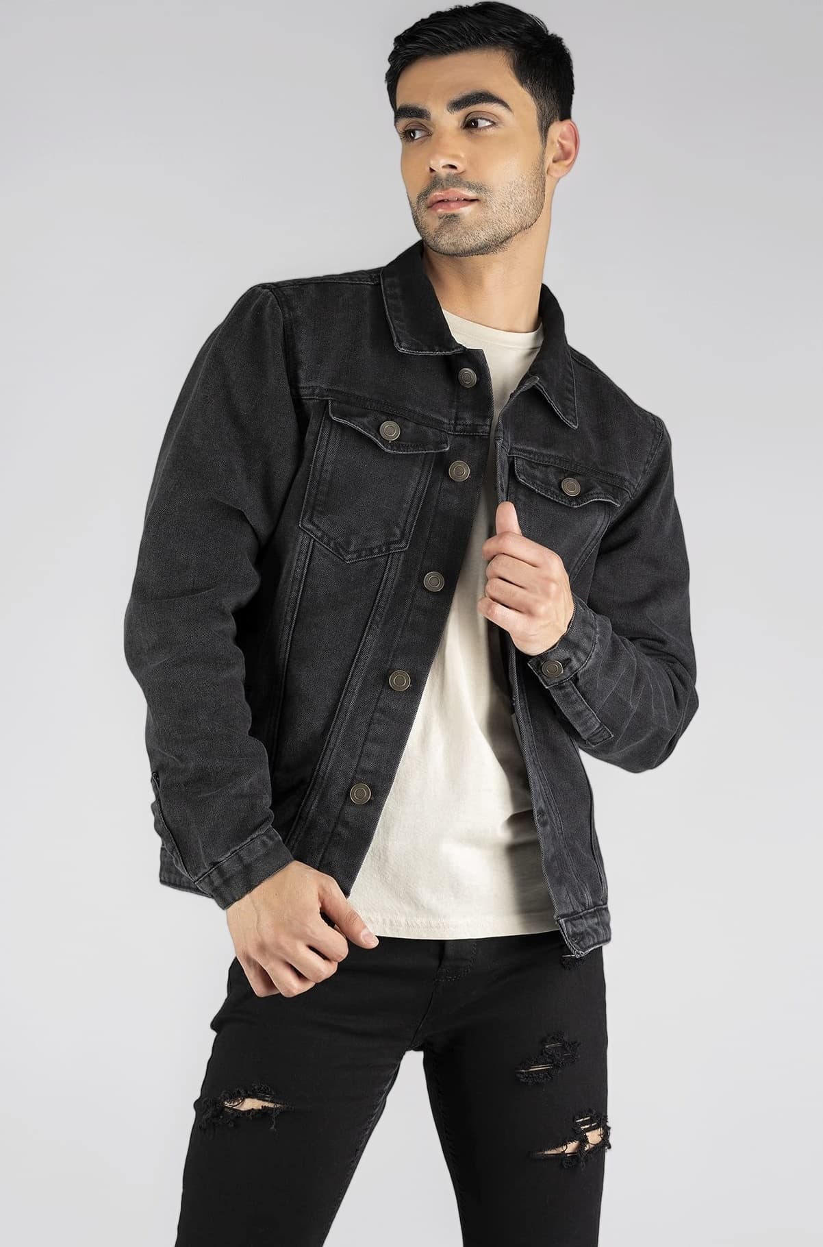 Dennis Lingo Men's Regular Fit Long Sleeve Button Down Panel Denim Jacket