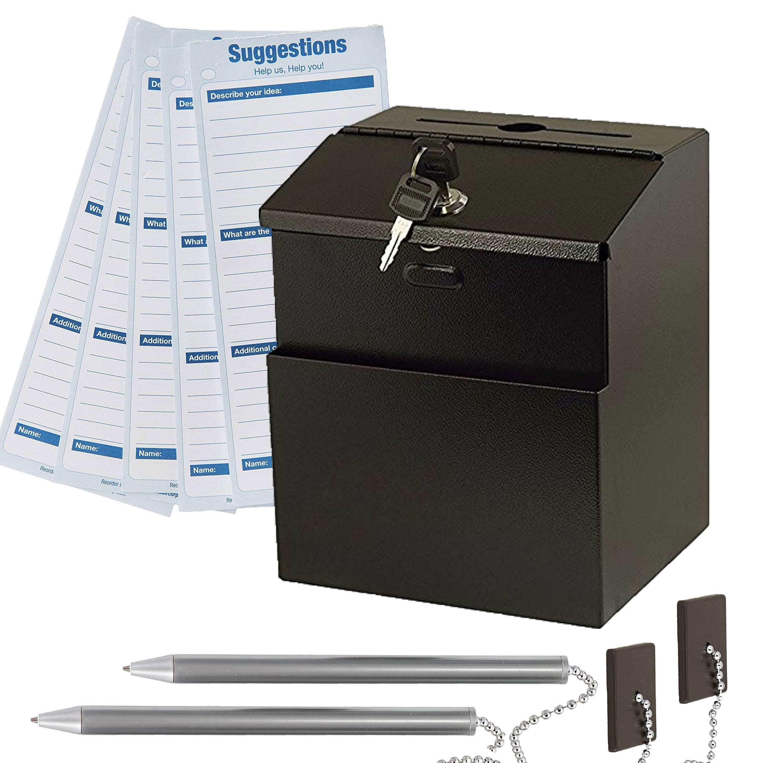 Suggestion Box with Mounting Hardware (Lock, 2 Keys, 20 Suggestion Cards, & 2 Pens)