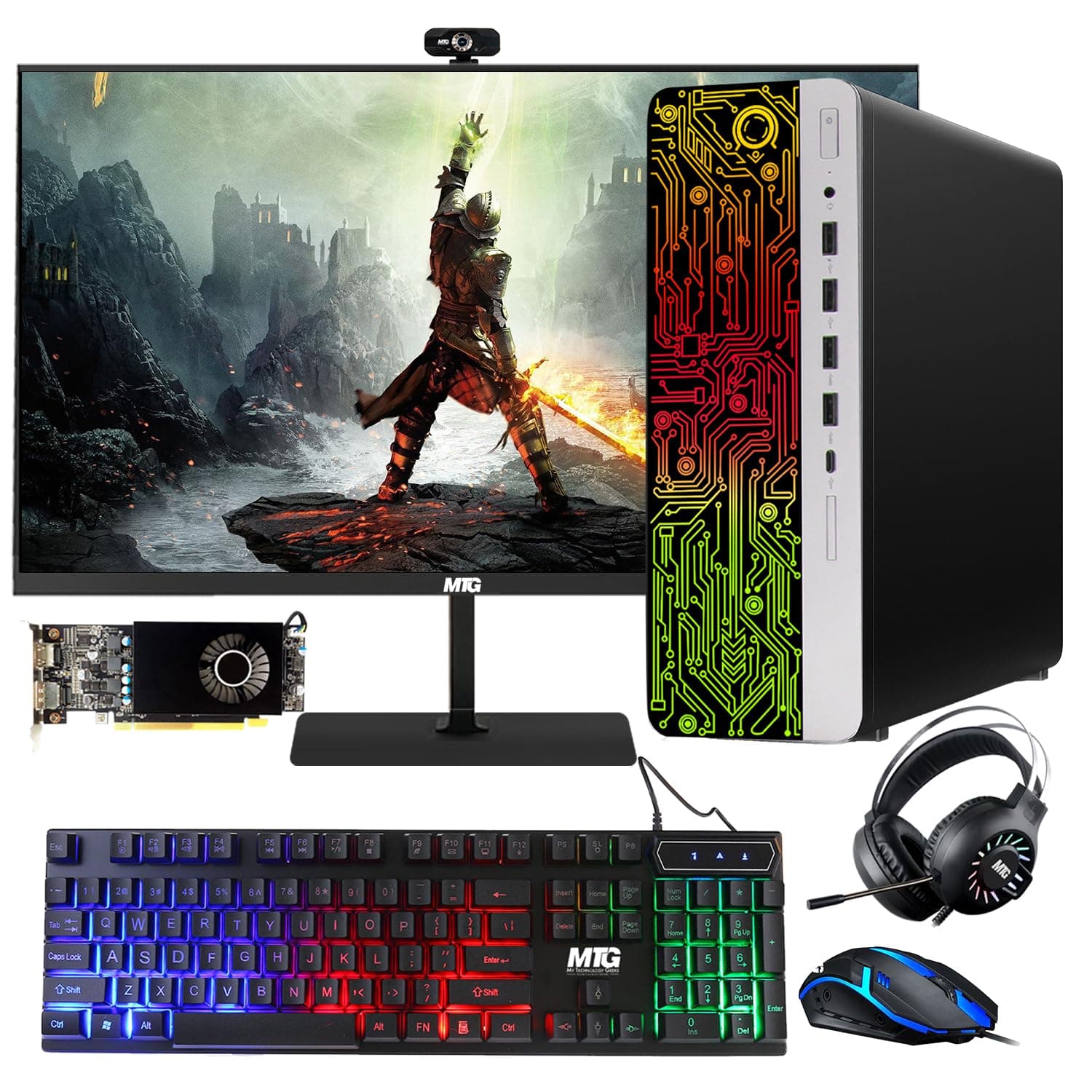 TechMagnet HP G3 Gaming Desktop PC, Intel Core i7 6th Gen, AMD RX 550 Graphics, 16GB RAM, 480GB SSD | 2TB HDD, MTG 27 inch Monitor, RGB Keyboard Mouse, RGB Headphone, Webcam, Windows 11 Pro (Renewed)
