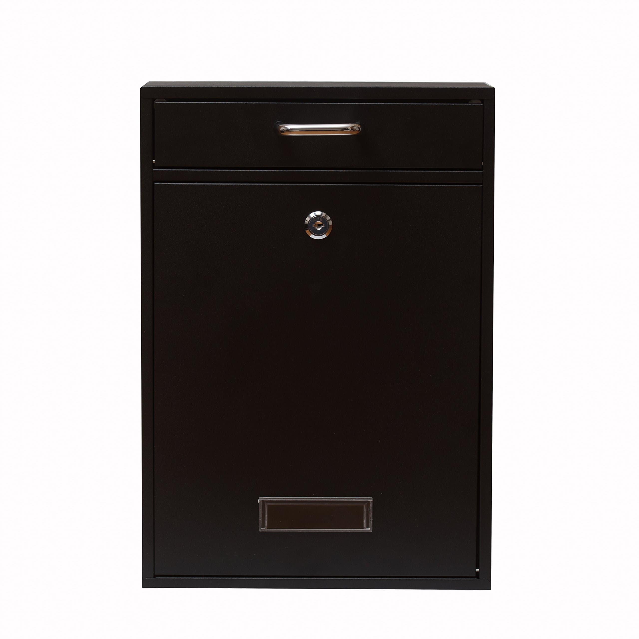 Wall Mounted Locking Vertical Dropbox Mailbox - Safe and Secure (Large) | Made with Galvanized Steel (Black)
