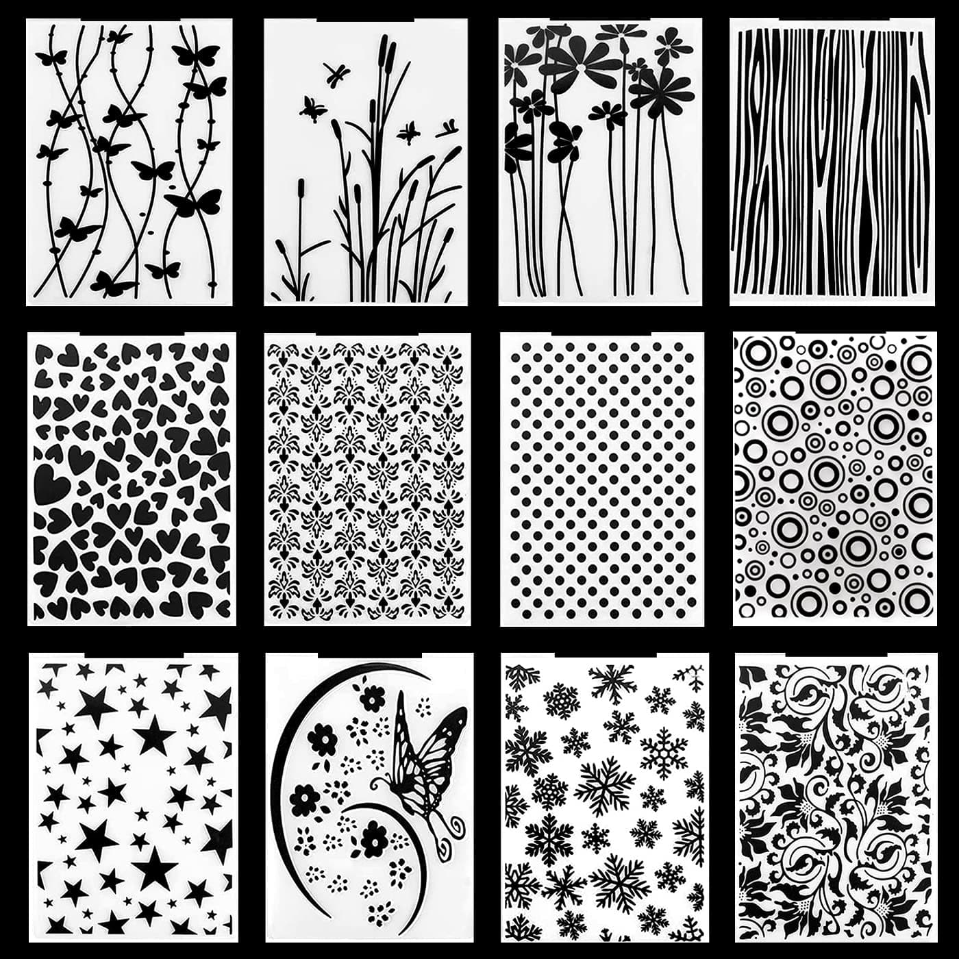 12 Pieces Embossing Folders,Plastic Embossing Folders Template DIY Craft Paper Card Template Mold for Making Paper Cards Photo Album Wedding Decoration Scrapbooking 5.7 x 4.13 Inch