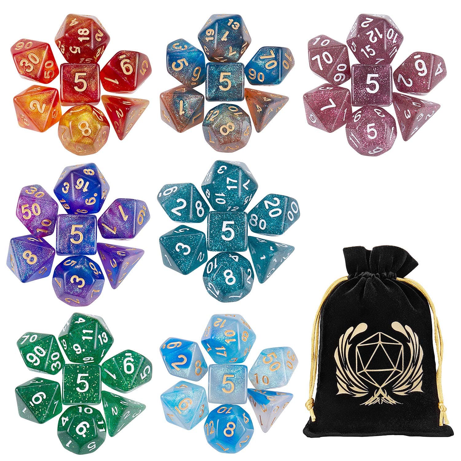 7 x 7 DND Dice Set, (49 Pieces) Polyhedron Dice for Dungeons & Dragons RPG MTG DND Tabletop Game with 1 Pouch Brand: VECTOP