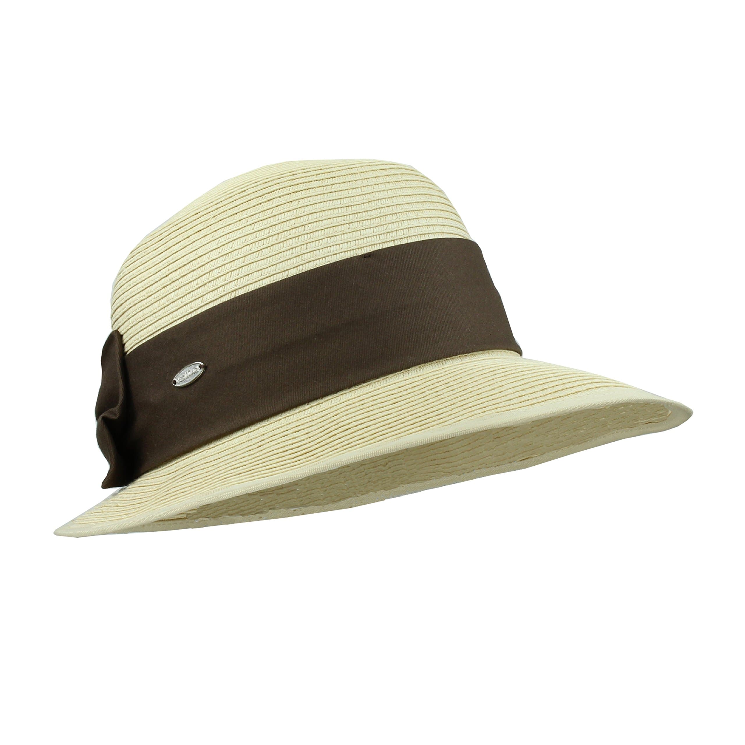 Straw Packable Sun Hat with Creamy Natural Beige / Brown