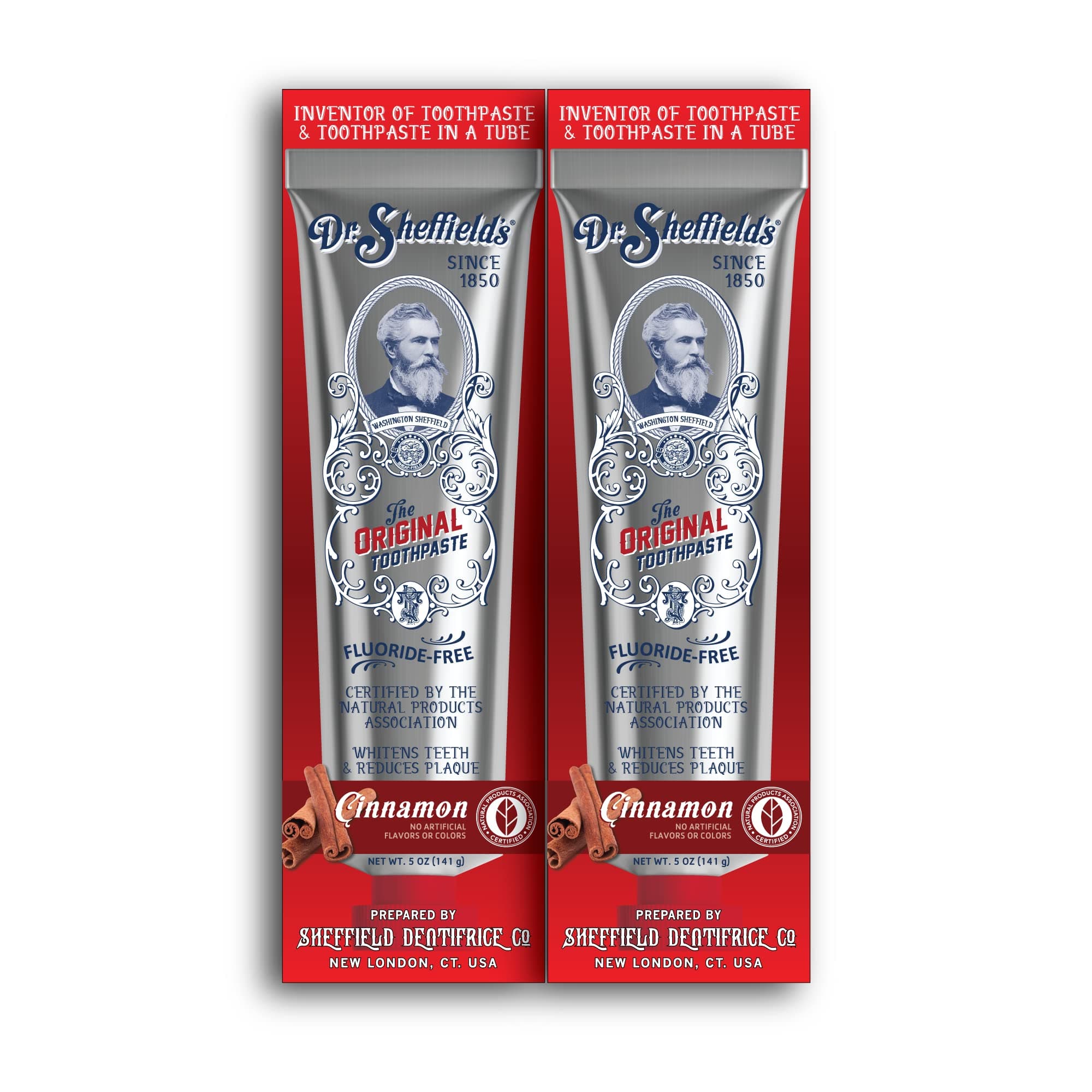 Dr. Sheffield’s Certified Natural Toothpaste (Cinnamon) - Great Tasting, Fluoride Free Toothpaste/Freshen Your Breath, Whiten Your Teeth, Reduce Plaque (2-Pack)