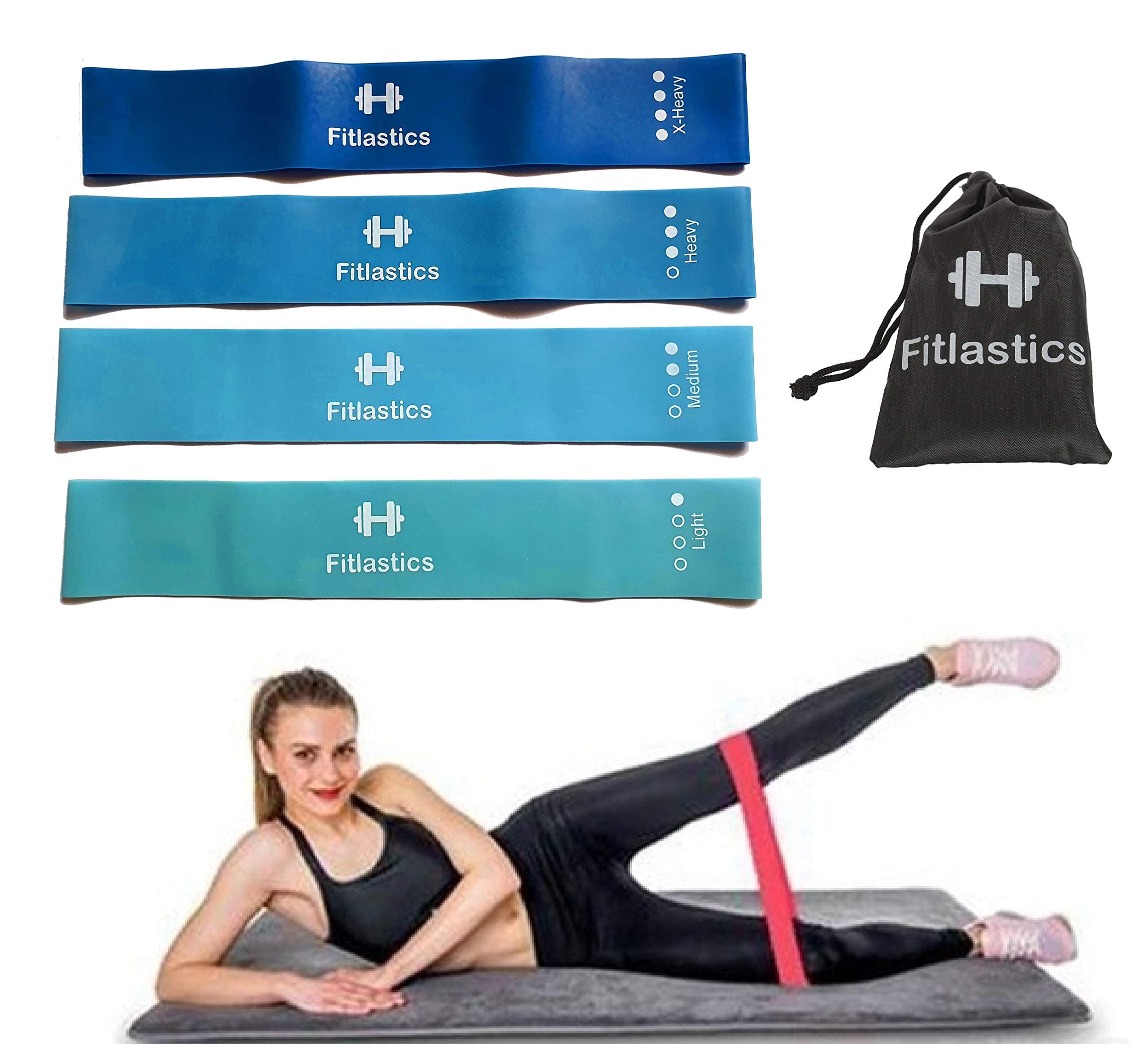 Resistance Loop Band Set for Squats, Hips & Glutes Heavy Workouts for Men & Women - Includes Travel Bag (Blue)