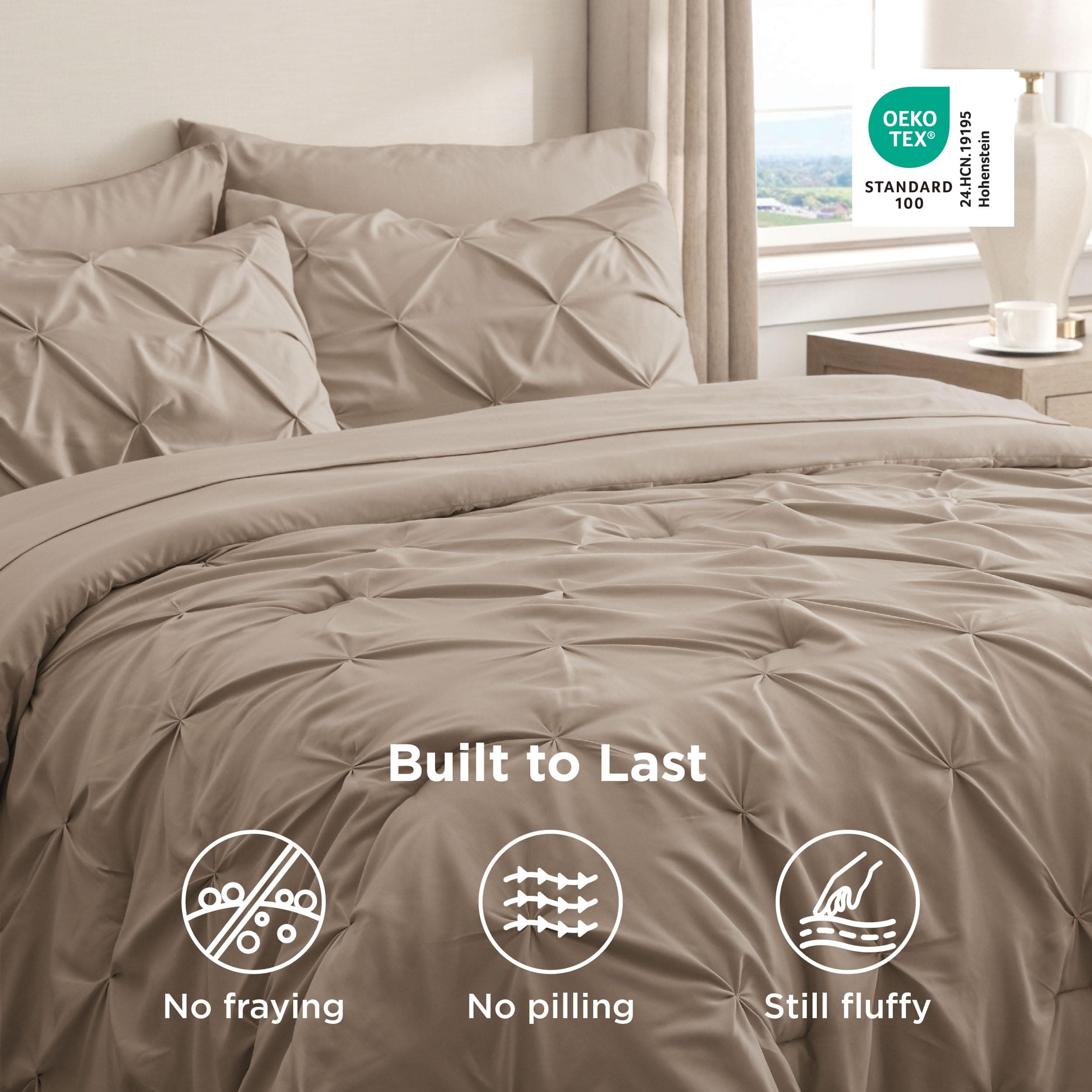 Bedsure Twin Comforter Set with Sheets - 5 Pieces Twin Bedding Sets, Pinch Pleat Khaki Twin Bed in a Bag with Comforter, Sheets, Pillowcase & Sham, Kids Bedding Set