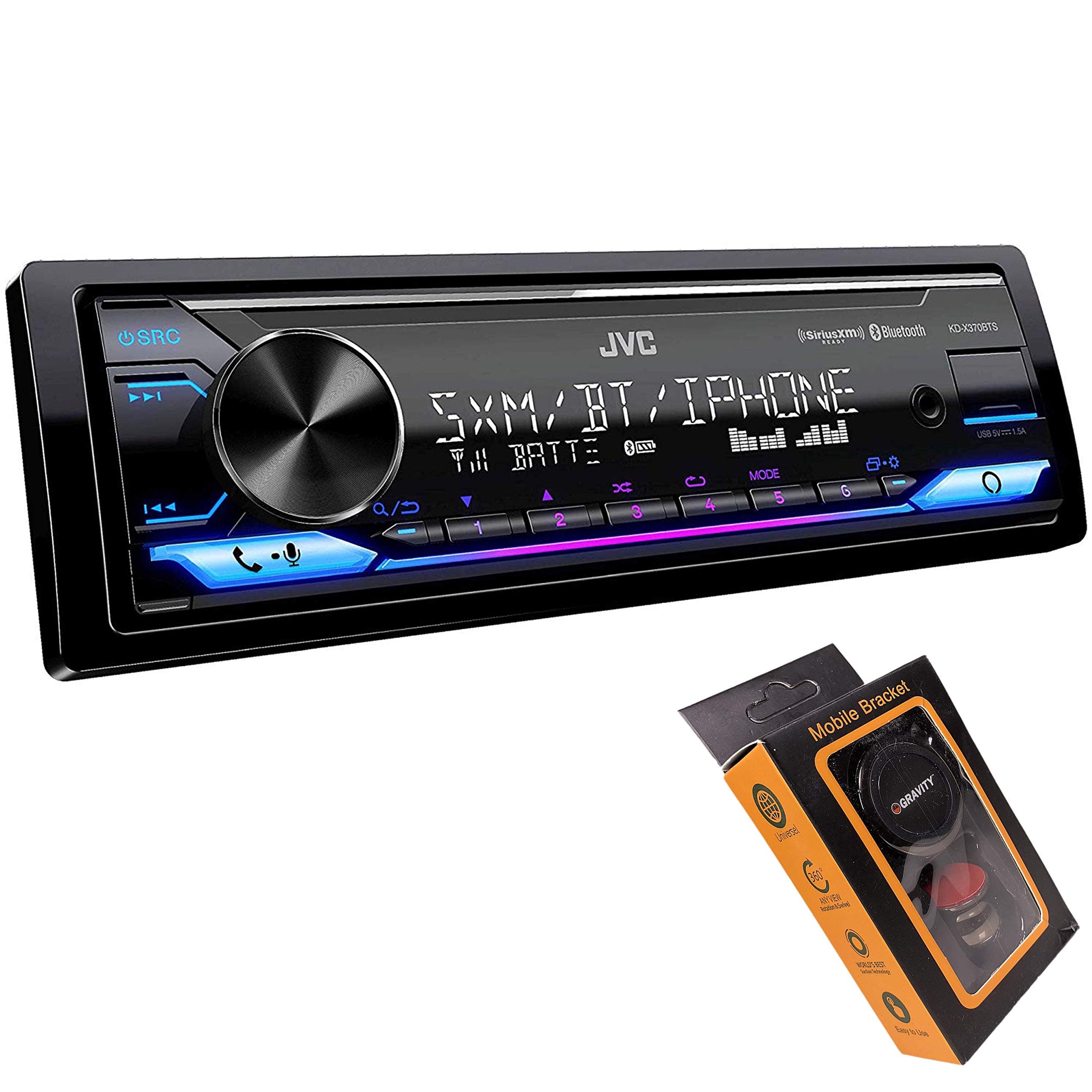 JVC KD-X370BTS Digital Media Receiver featuring Bluetooth, USB, SiriusXM, Alexa Connectivity with Magnet Phone Holder