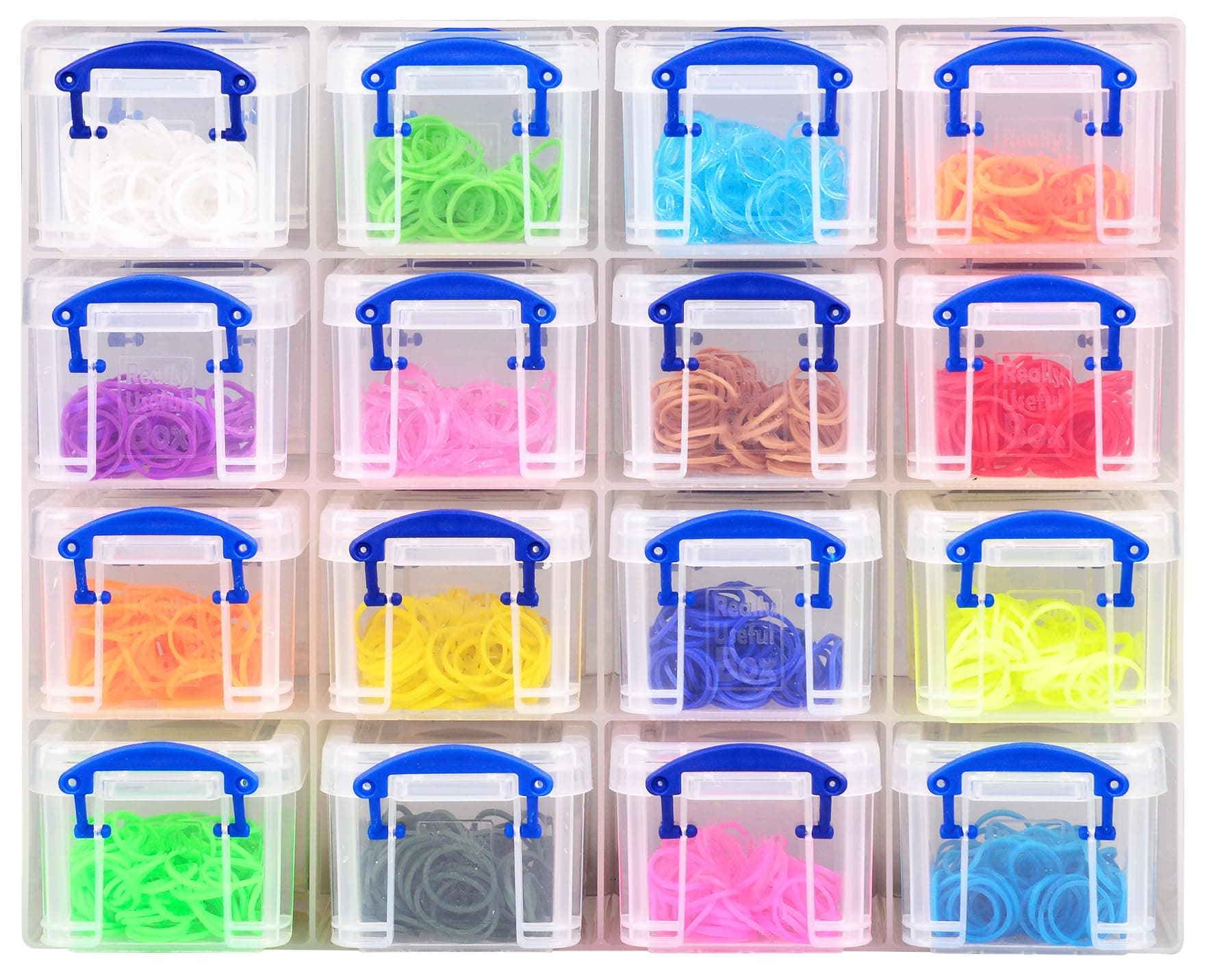 Really Useful Box Organiser, 16 x 0.14 Litre Storage Boxes in a Clear Plastic Organiser and Clear Boxes