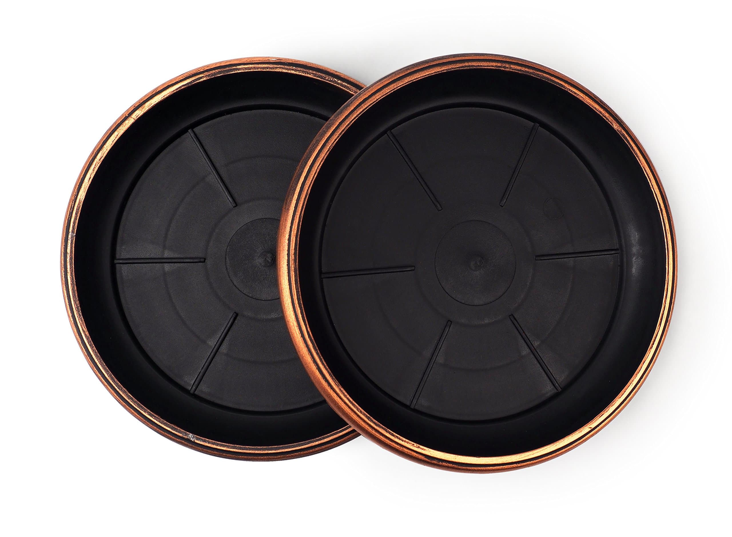 7" Decorative Heavy Duty Tray/Saucer (2 Pack) Rustic Medieval/French Country Look, Pot/Planter Base for Indoor/Outdoor Decor Use. Long Lasting, Reusable Light Weight (7 inches, Copper)