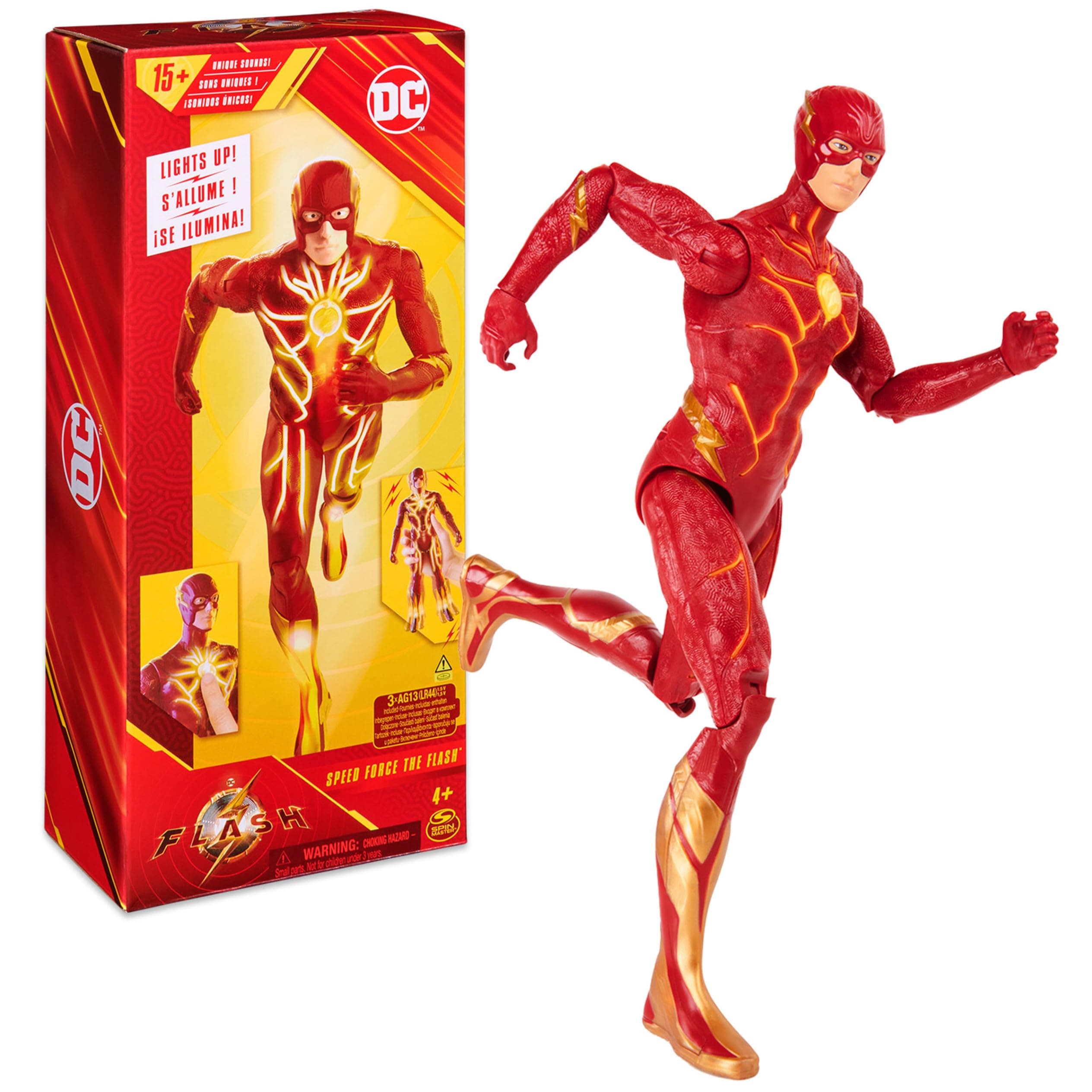 DC Comics, Speed Force The Flash Action Figure, 12-inch, Lights and 15+ Sounds, The Flash Movie Collectible, Kids Toys for Boys and Girls Ages 4+