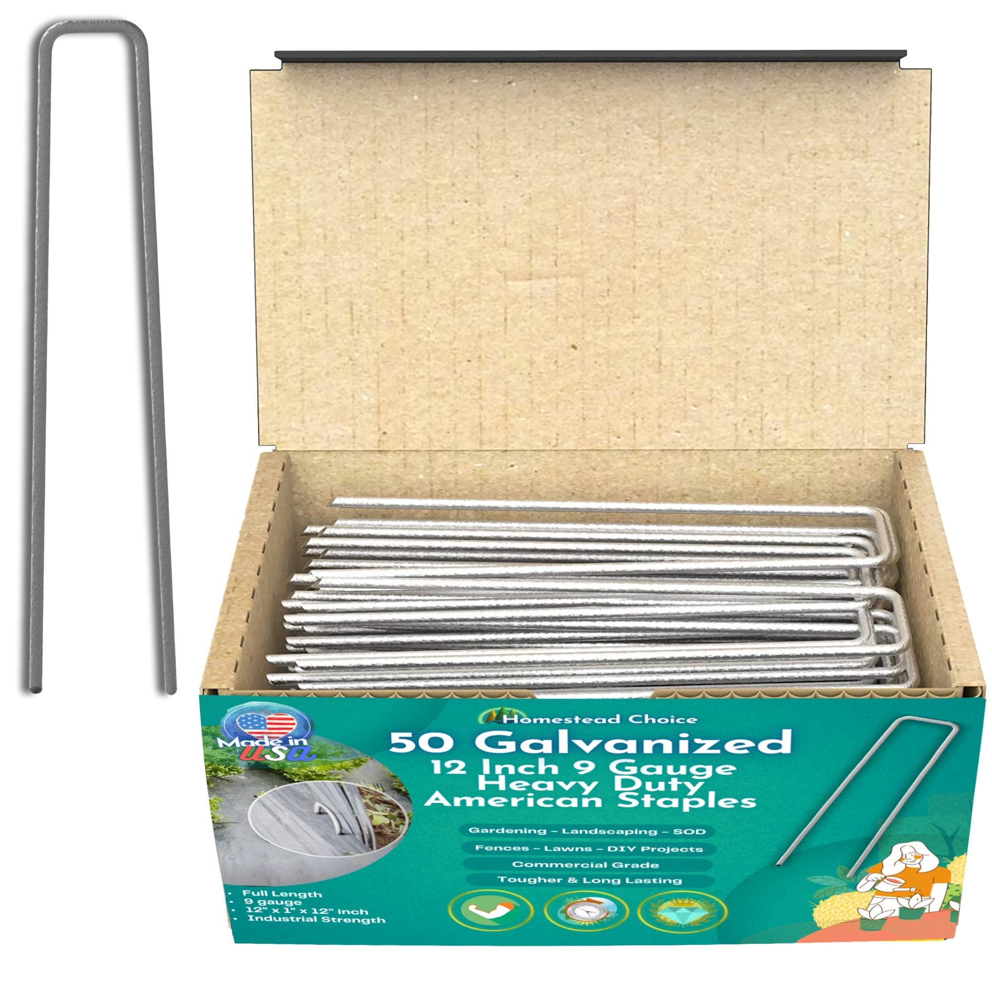 50 Count 12 Inch 9-Gauge Galvanized Staples
