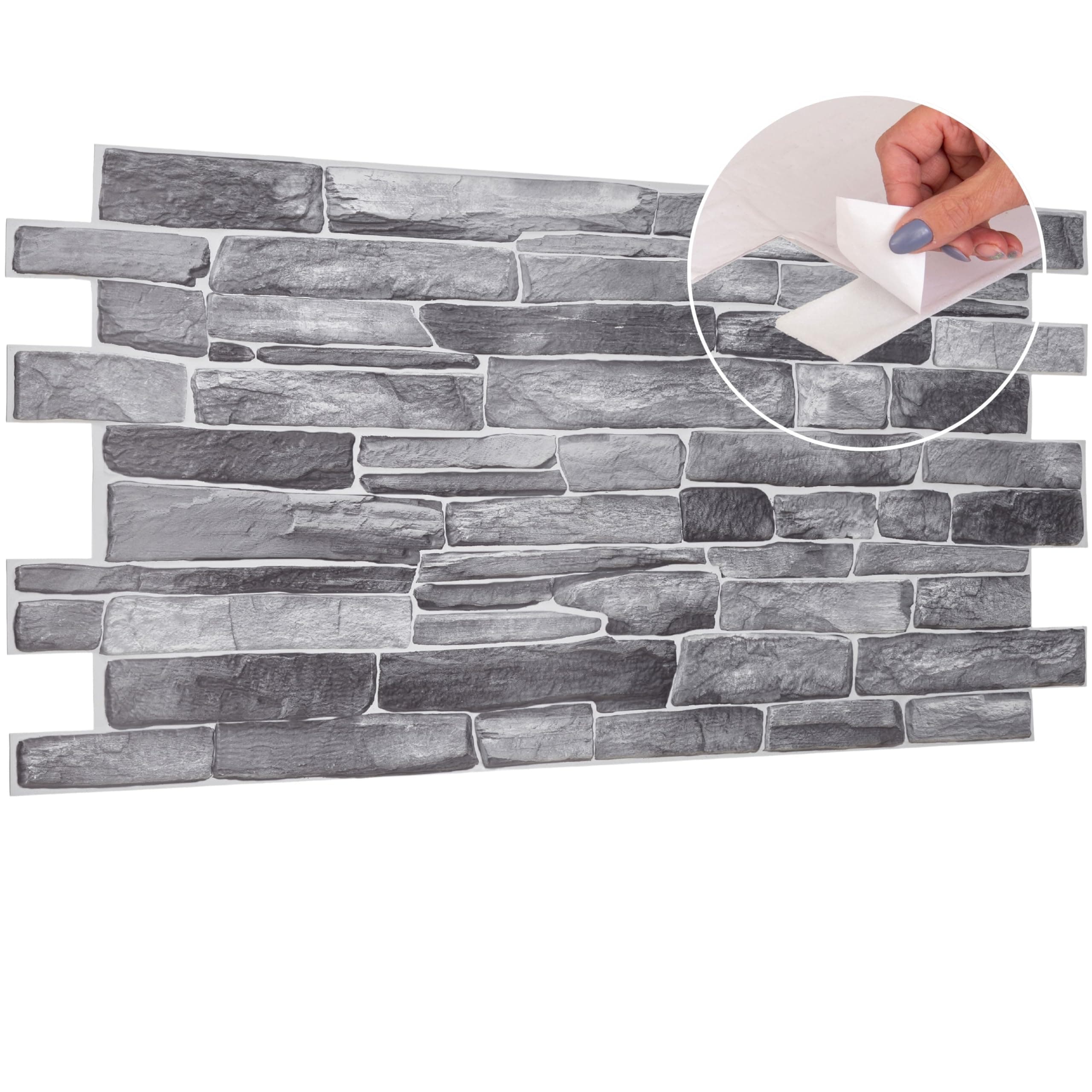 3D Wall Panels Self Adhesive - 20 Sheets Covering 9.22 sqm | 99.2 sqf - PVC Wall Cladding Panels | Stone Cladding Effect | Easy Peel & Stick | Natural Grey Rock Stone Design