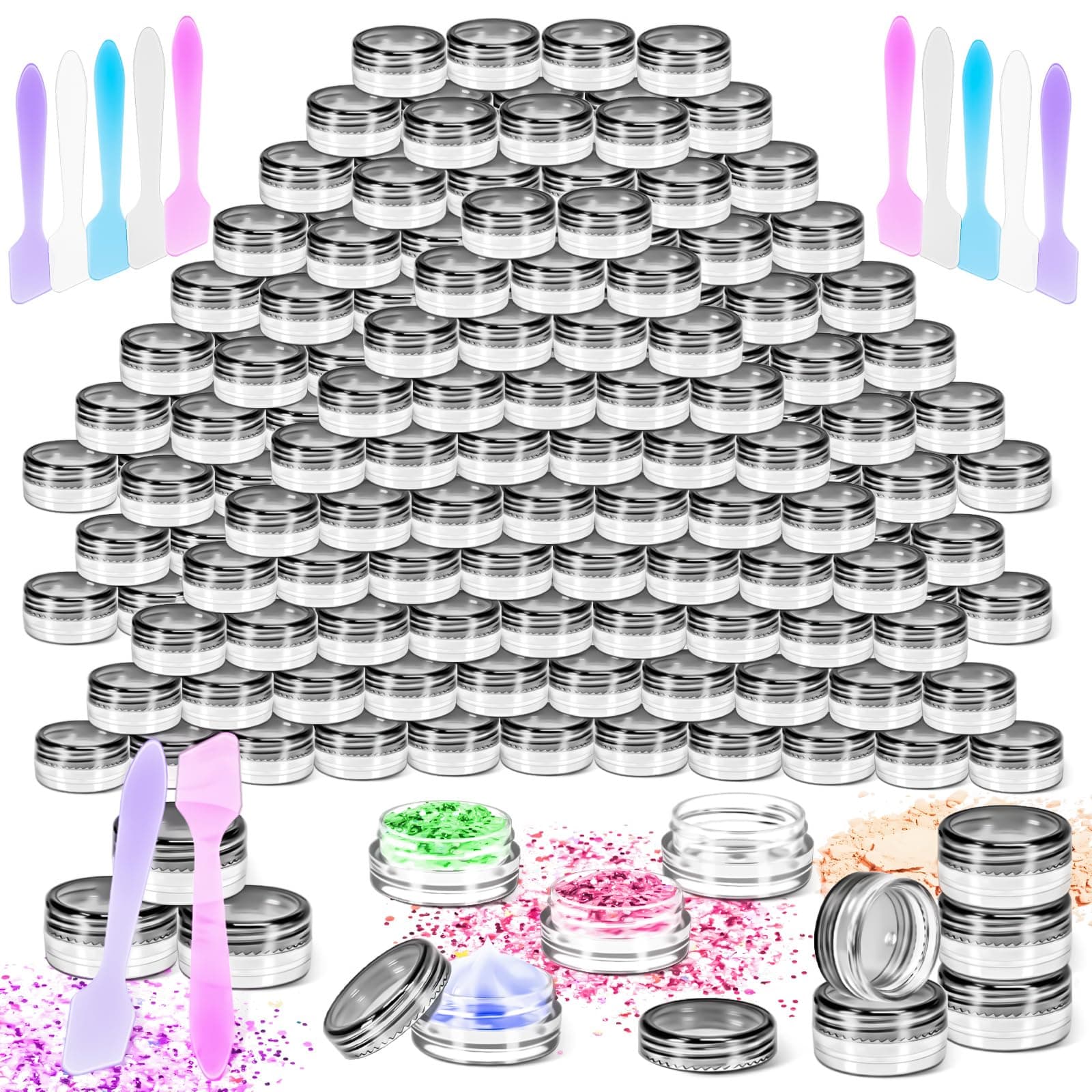 120 Pack 3g Plastic Jars with Lids, 3ml Round Clear Cosmetic Containers Makeup Jars, 3gram Travel Size Container Jar with Spatulas for Makeup Sample Lotion Cream Ointment Salve Balm Powder