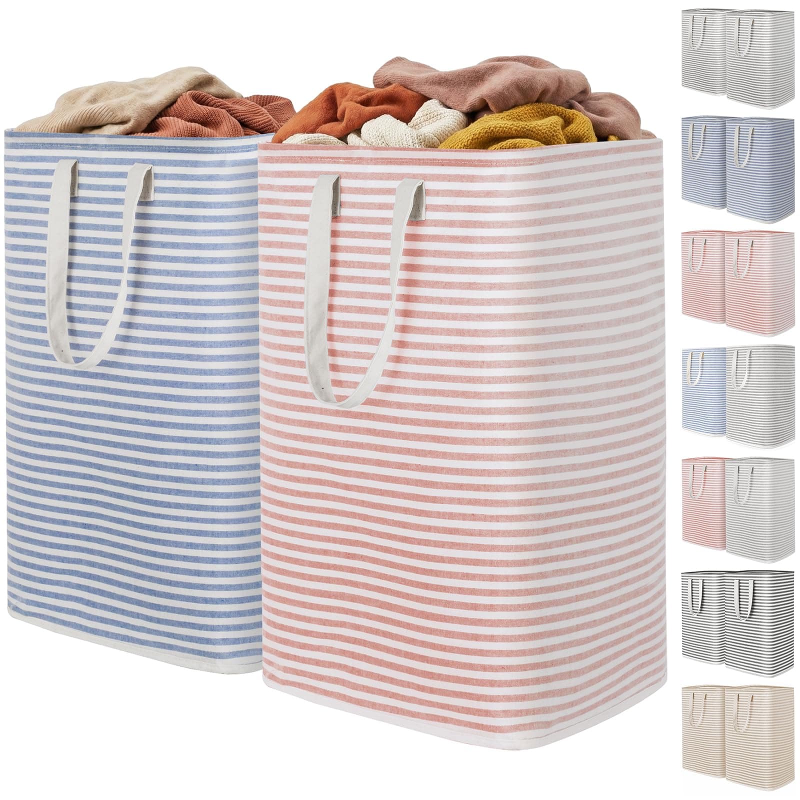 Lifewit 2 Pack Laundry Hamper Large Collapsible Laundry Basket, Freestanding Waterproof Cloth Hamper with Easy Carry Handles in Laundry Room Bedroom Bathroom Dorm for Adult, Pink&Blue, 2 x 80L