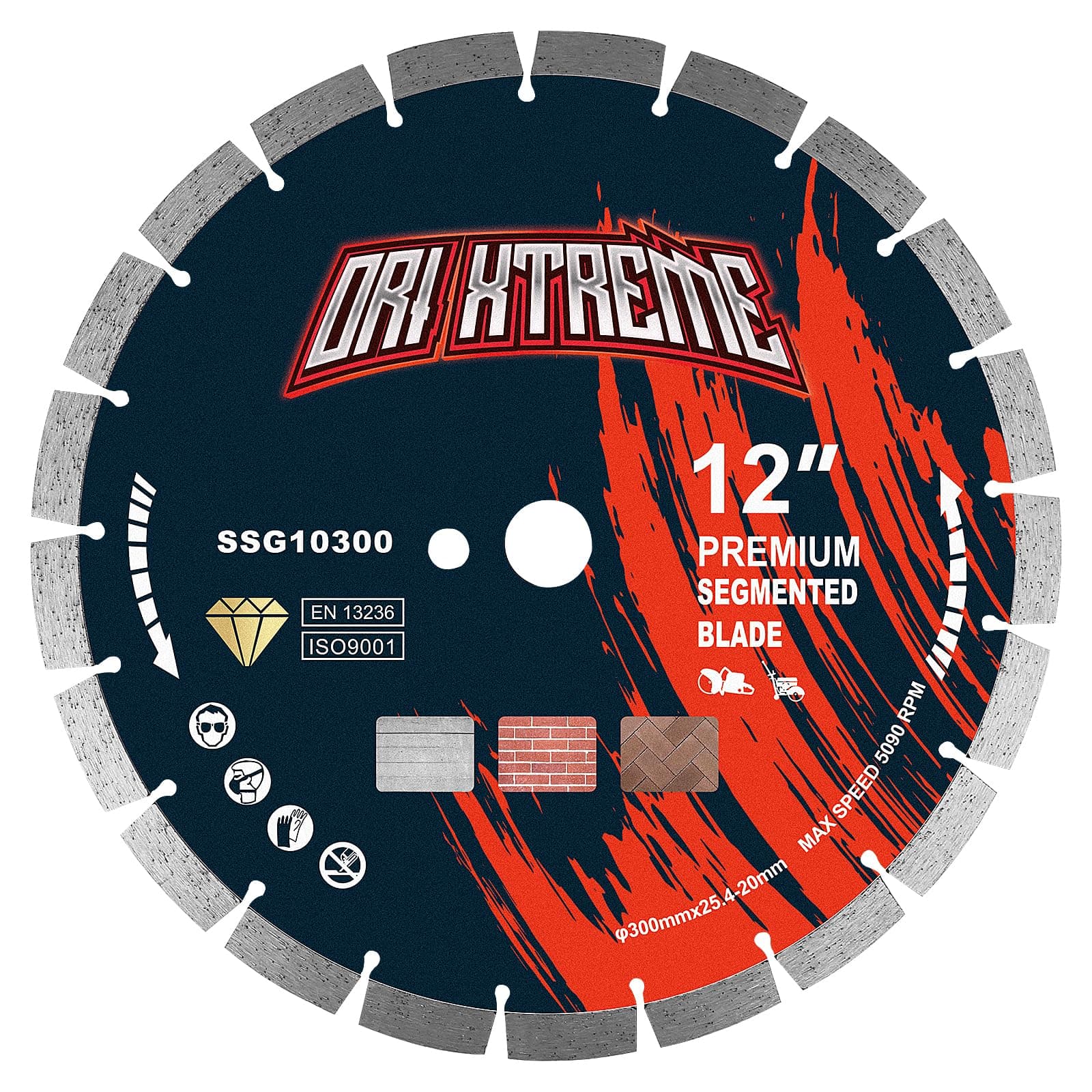 12 Inch Diamond Saw Blade, Segmented General Purpose Blade Dry/Wet Cutting Concrete, Reinforced Concrete, Masonry, Brick, Block,1"-20mm Arbor