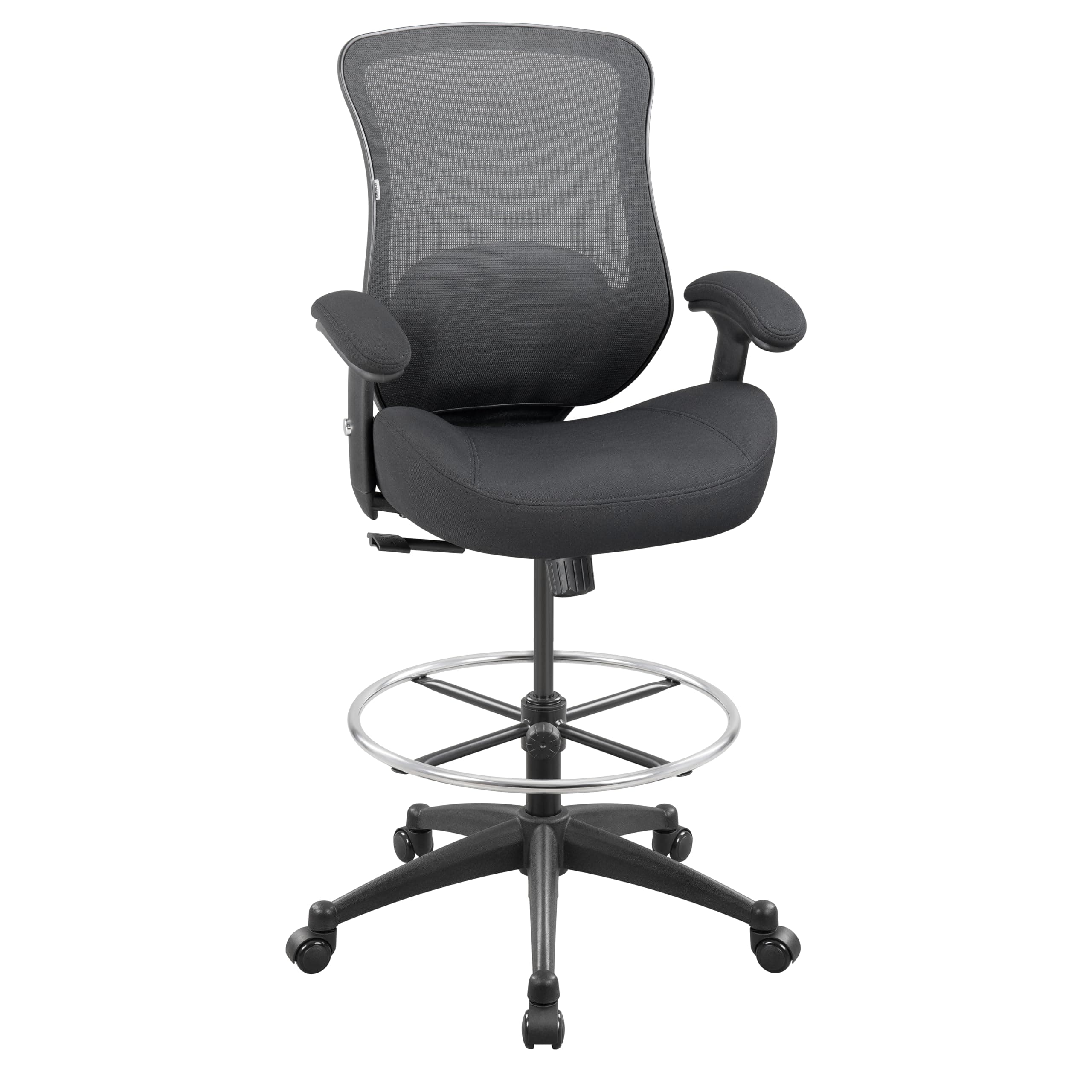 Drafting Chair Mesh Computer Tall Office Chair, Standing Desk Stool with Lumbar Support Pillow, Height Adjustable Armrest and Adjustable Foot Ring (LBS-2810D, Black)