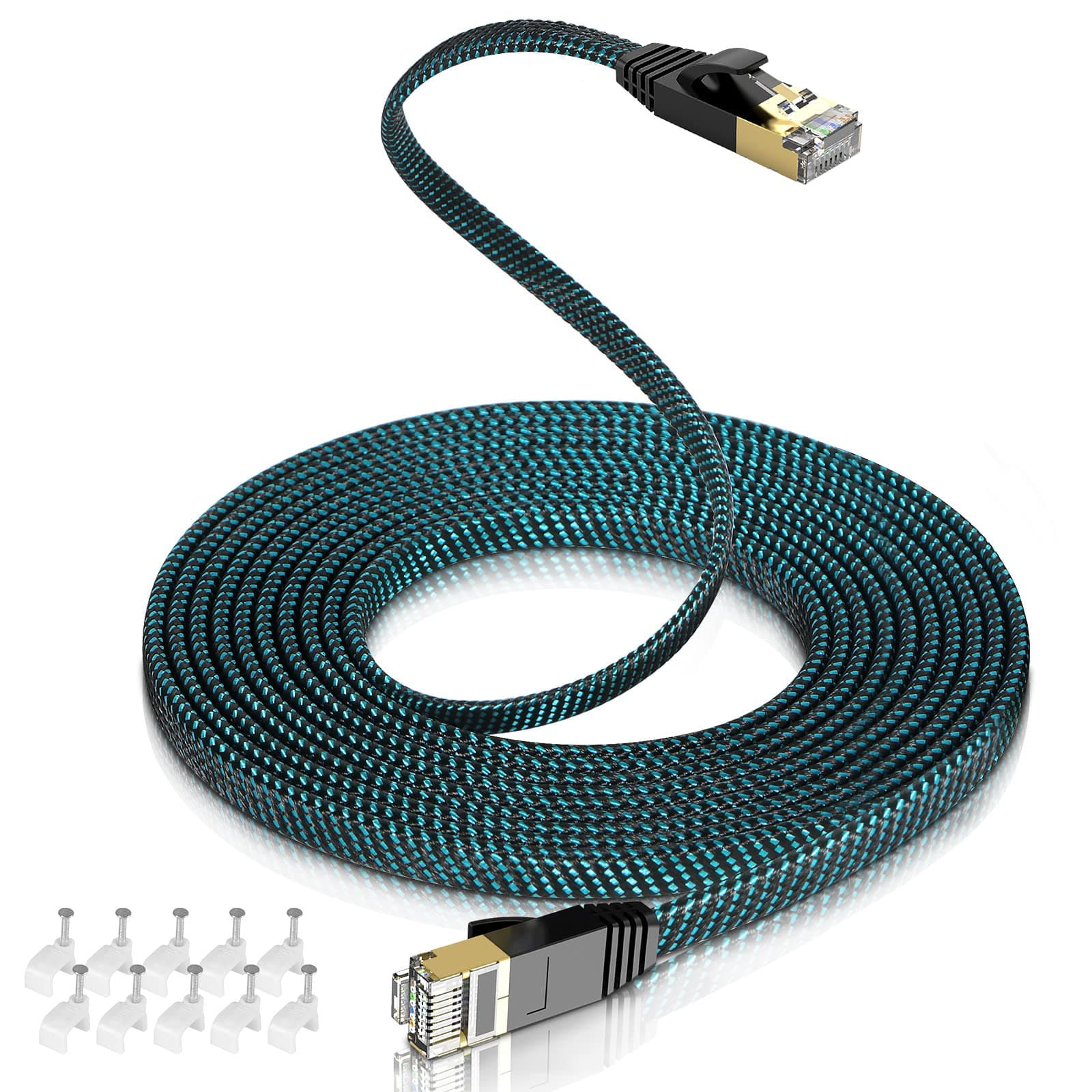 GLCON 10m Ethernet Cable, Cat7 Braided Internet Cable, Long Gigabit RJ45 Lan Network Cable 10000Mbps High Speed Patch Cable for Modem, Router, Switch, TV