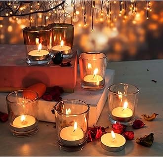 Pure Source India Set of 6 Glass Votive Tealight Candle Holders - Living Room Side Table Home Decoration (Glass, Pack of 6, Clear)