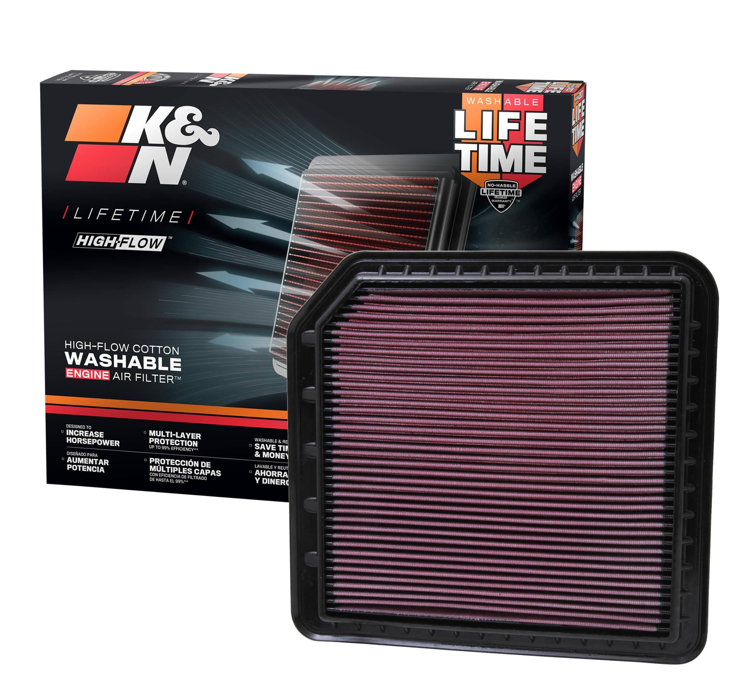 Engine Air Filter: High Performance, Premium, Washable, Replacement Filter: Compatible with 2012-2019 Nissan/Infiniti V8 5.6 L (Armada, Patrol, QX80, QX56), 33-2456