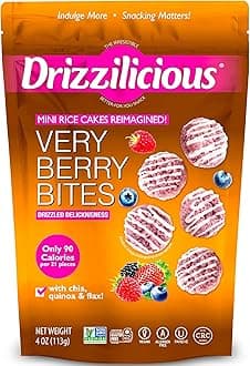 Drizzilicious Mini Flavored Rice Cakes Very Berry - Rice Crisps, Healthy Snack for Adults and Kids, Vegan, Gluten Free Snack, Allergen Free, Only 90 Calories Per 21 Pieces - 4 oz (Pack of 1)