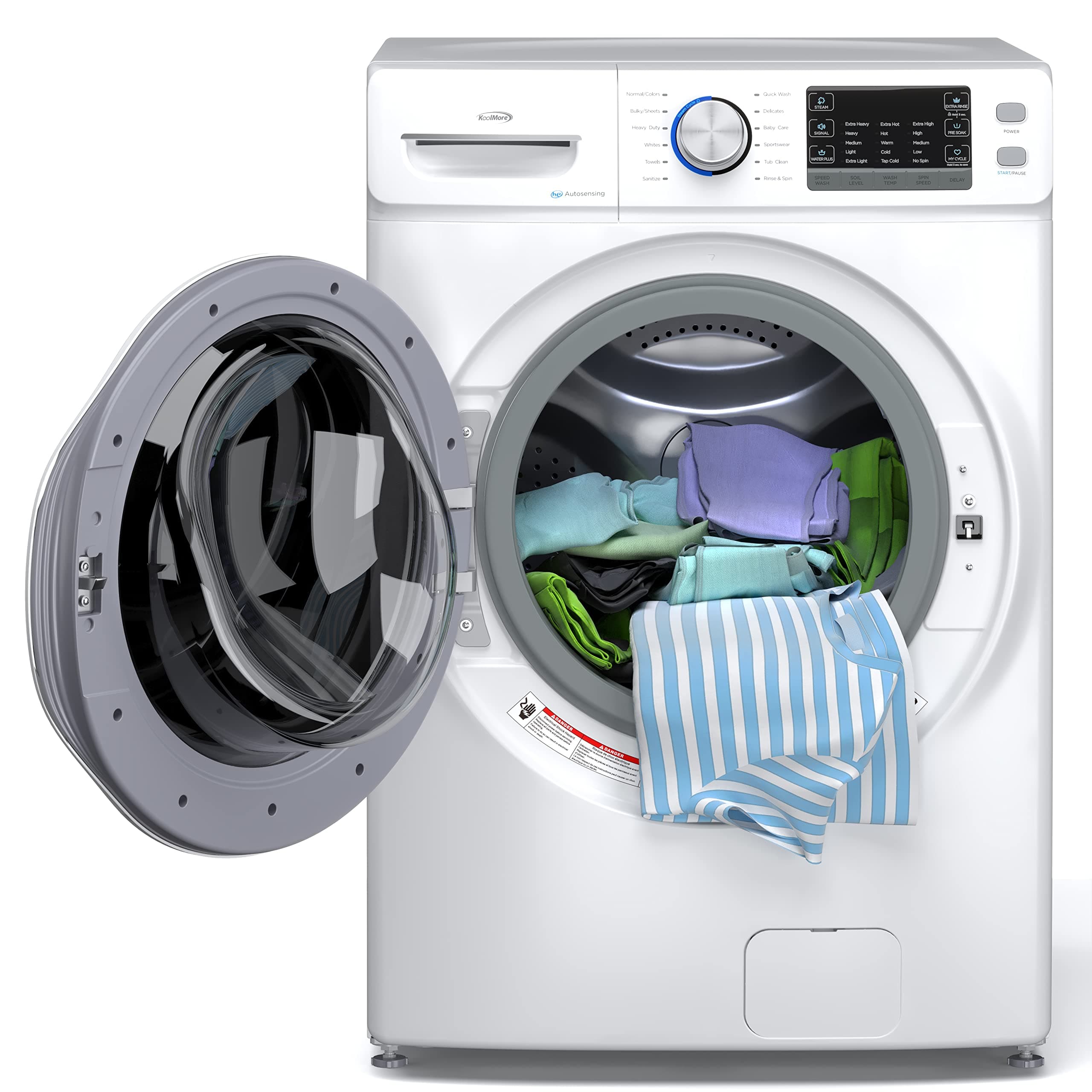 27" Front Load X-Large 4.5 Cu. Ft. Washing Machine with Quiet Inverter Motor, Steam and Water Plus Functions, 20-Minute Quick Wash, and 12 Washing Cycles [White] [120V] (FLW-5CWH)