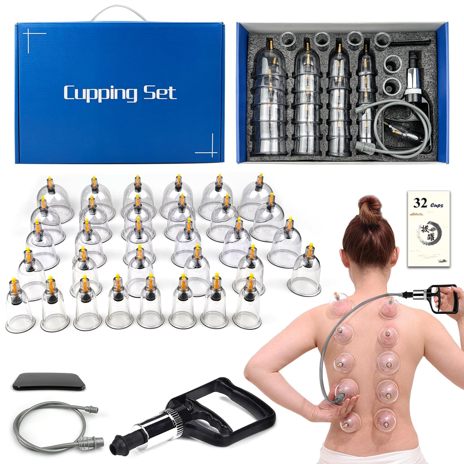 Cupping Therapy Set,32 Therapy Cups Cupping Set with Pump, Professional Chinese Acupoint Cupping Therapy Sets Hijama for Cupping Massage, Muscle&Joints