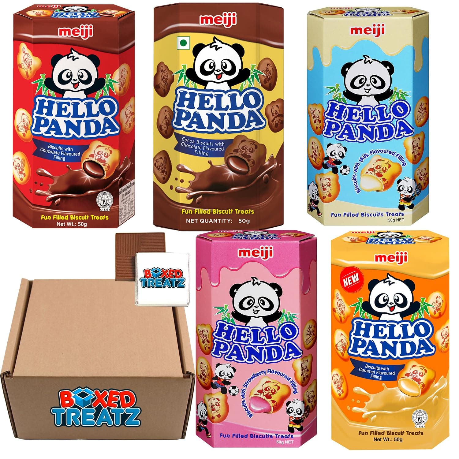 Hello Panda Assorted Flavors 50g x 10 - Includes Strawberry, Chocolate, Milk, Caramel, and Cocoa - 2 Packs Each Boxed Treatz