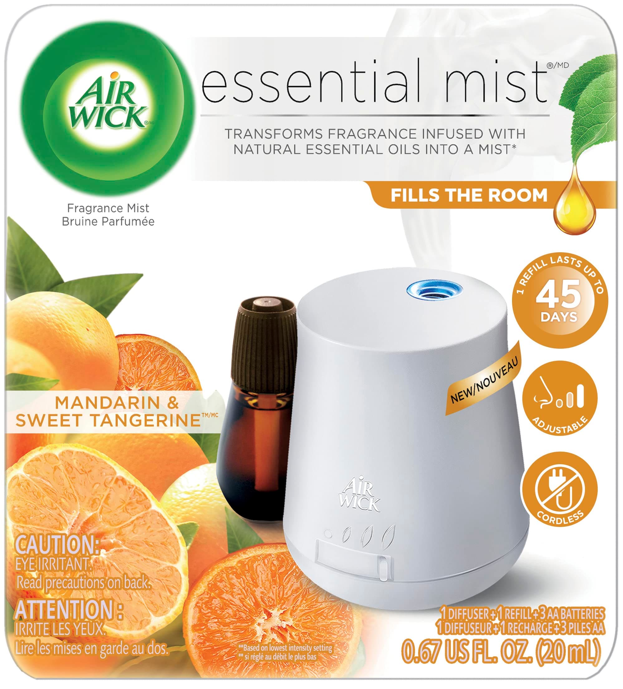 Air Wick Essential Mist, Essential Oil Diffuser, (Diffuser + 1 Refill), Mandarin & Sweet Tangerine, Air Freshener (Device and Packaging May Vary)