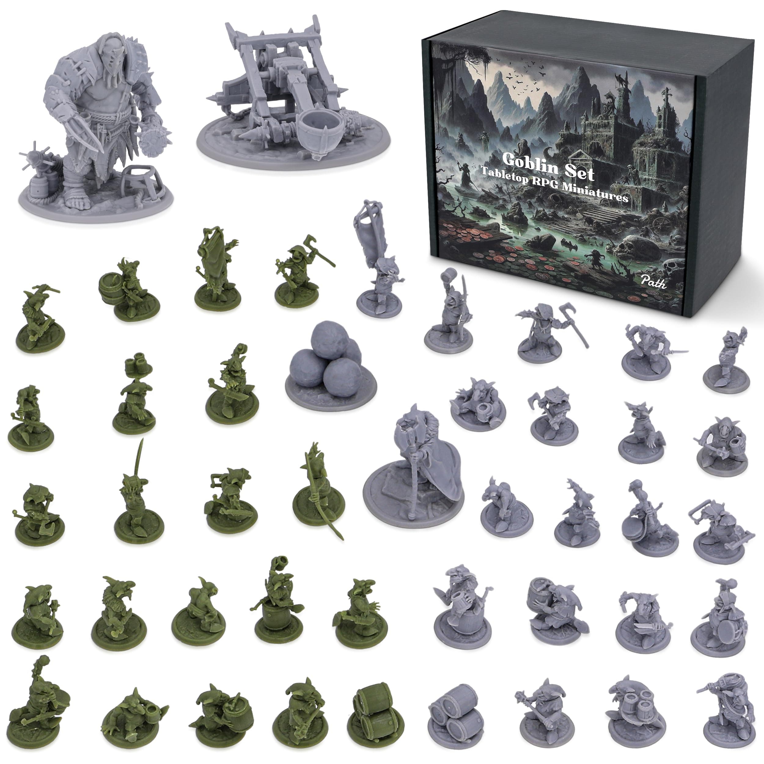 Path Gaming Fantasy Goblins Set – 46 Unpainted 28mm Figures for DND Miniatures for Dungeons & Dragons, RPG Miniatures, Bulk Tabletop DND Monster Figures for D&D Games