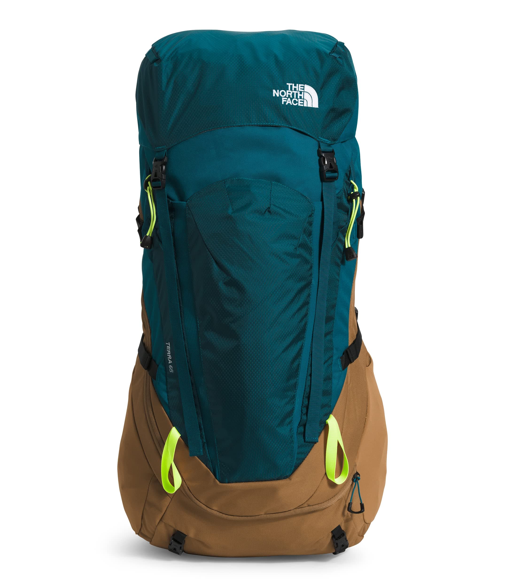 The North Face Terra 65 Mens Backpack Blue Coral/Utility Brown/LED Yellow